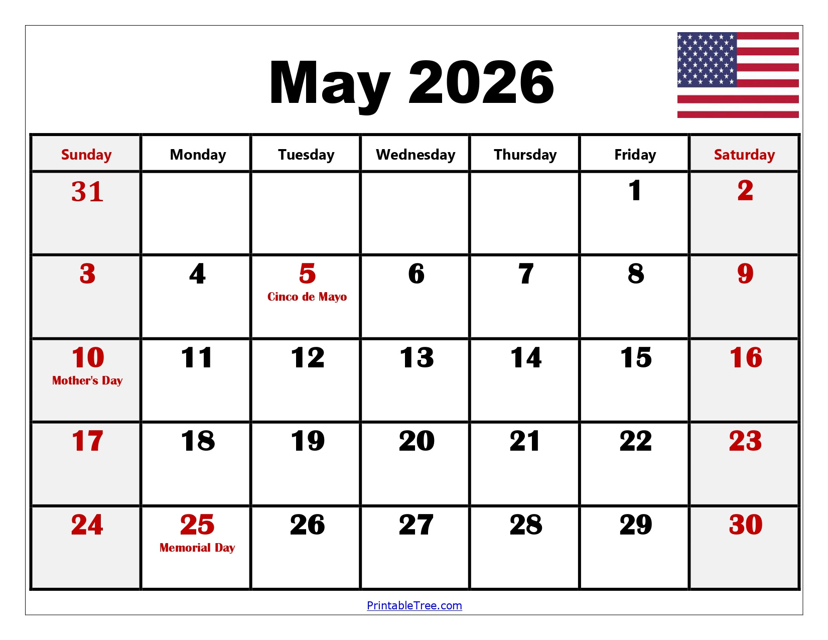 May 2026 Calendar Printable Pdf With Holiday Templates Free regarding May Calendar 2026 Printable