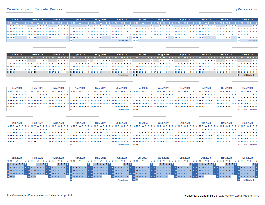 Monitor Calendar Strip Template for Vertex Printable Calendar 2026