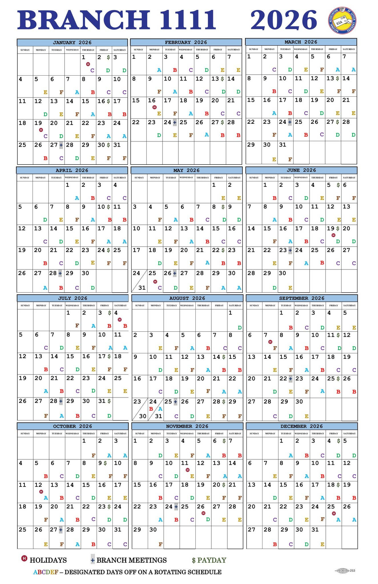 Nalc Calendar 2026-Proofnalc Branch 1111 - Issuu regarding Usps Color Coded Calendar 2026 Printable