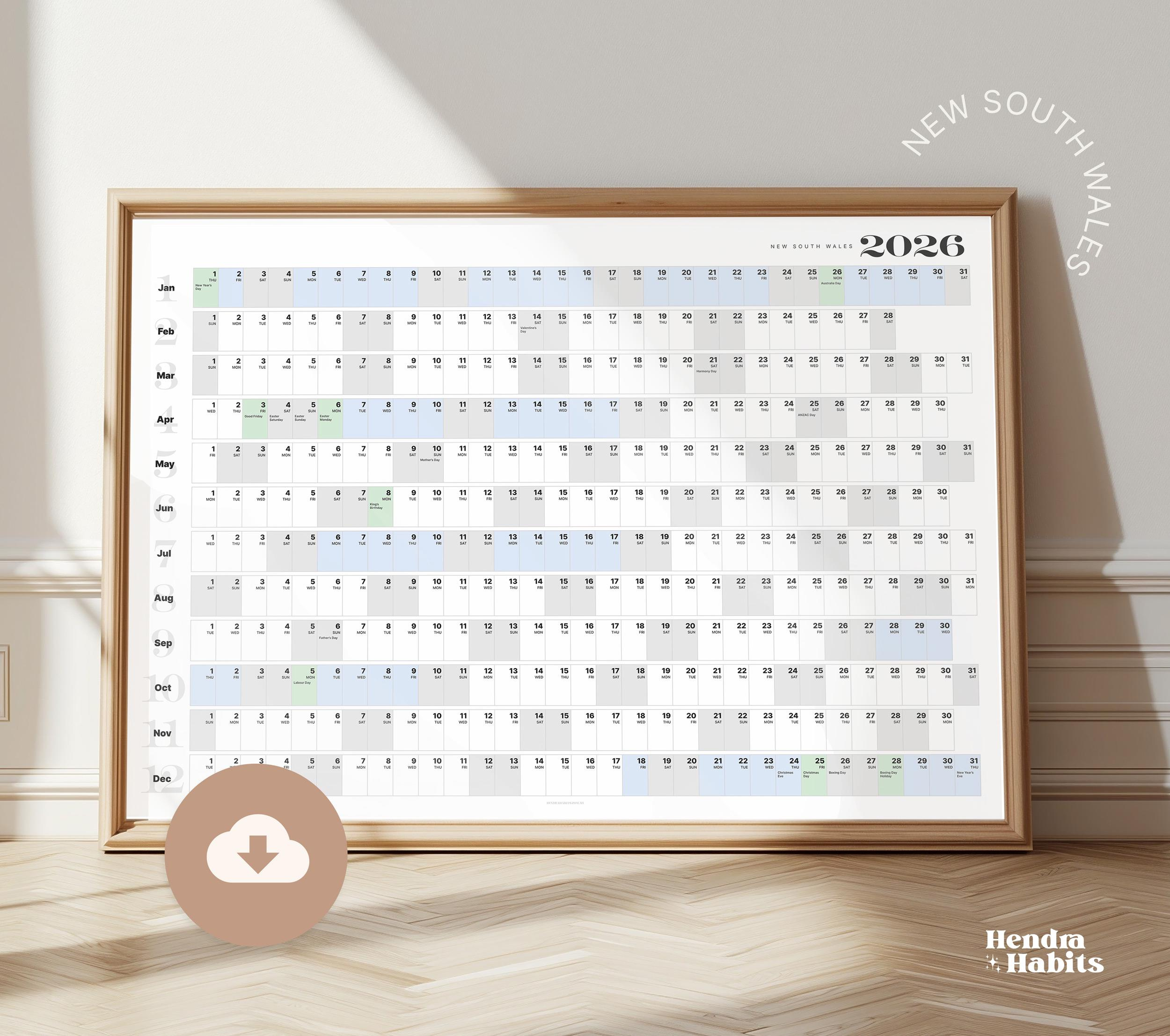 New South Wales, Australia Calendar 2026 | Wall Planner ~ Includes pertaining to Nsw Catholic School Holidays 2026 Calendar