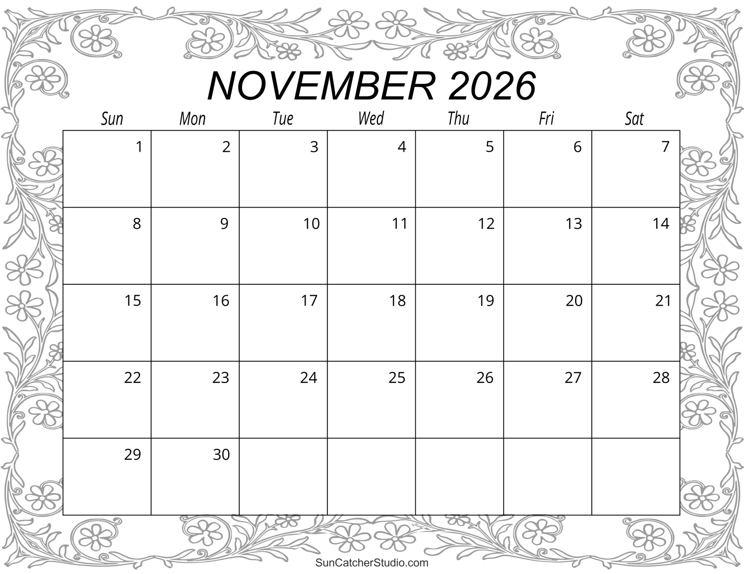 November 2026 Calendar (Free Printable) – Free Printables in Nov 2026 Calendar Printable Free