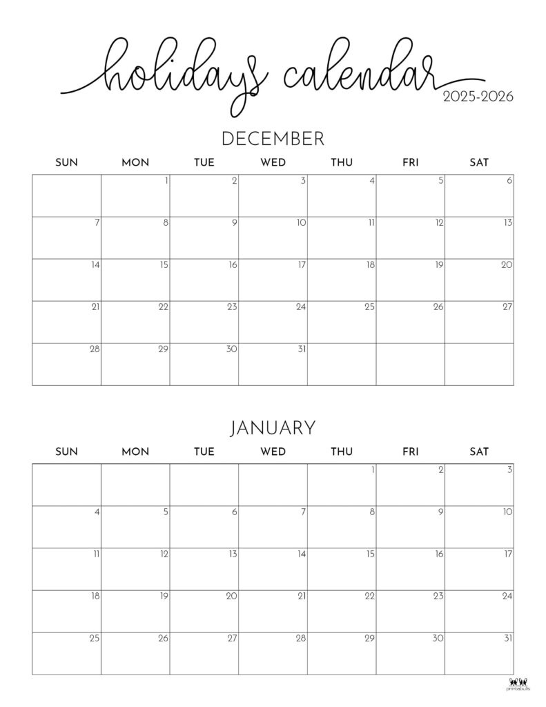November December 2025 Calendars - 28 Printables | Printabulls with Printable 3 Month Calendar December 2025 - January 2026 February