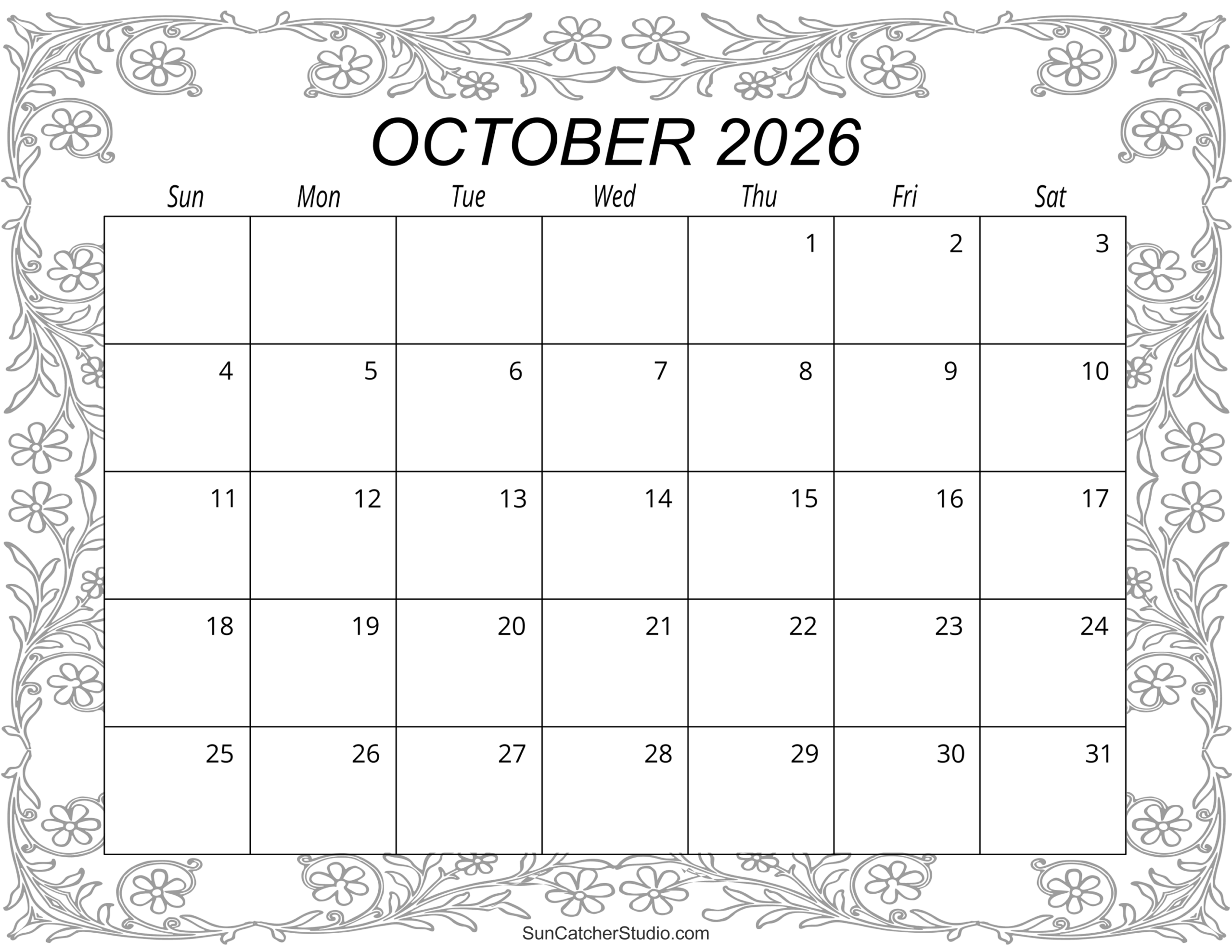 October 2026 Calendar (Free Printable) – Free Printables intended for October 2026 Calendar Printable Free