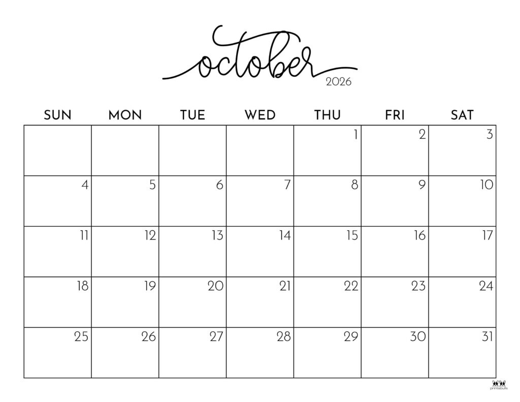 October 2026 Calendars - 123 Free Printables | Printabulls regarding October 2026 Calendar Printable Free