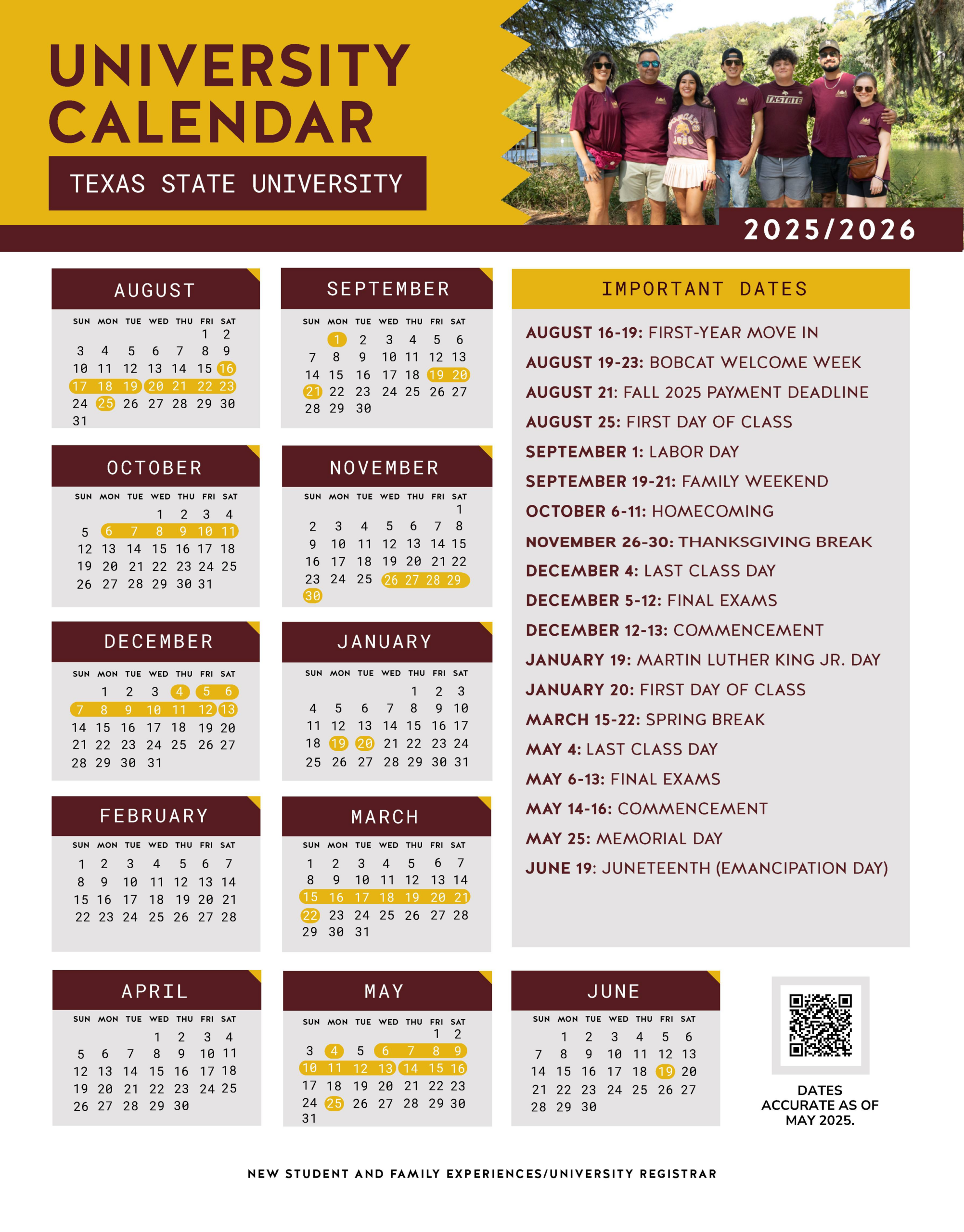 Parent And Family Calendar : Family Experiences : Texas State for Texas State University 2026 Calendar Printable