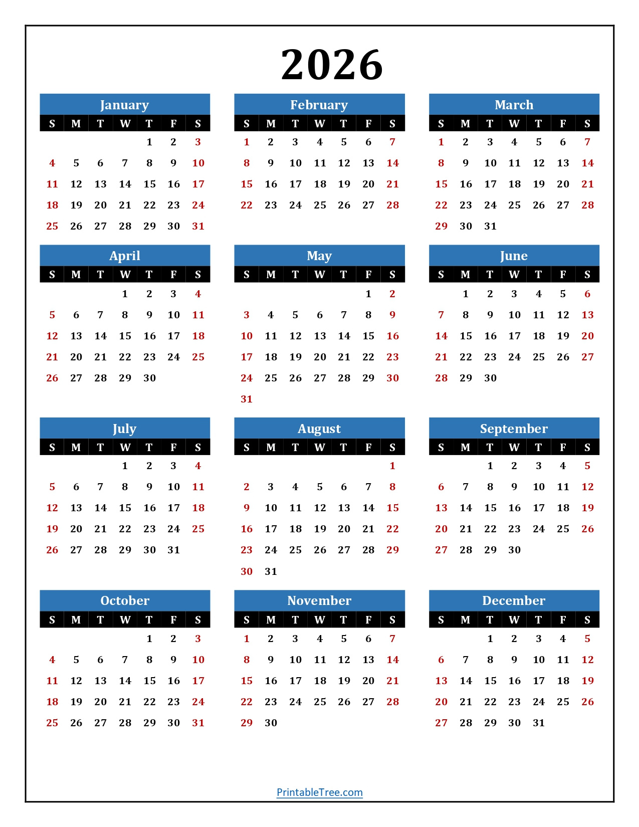 Printable Calendar 2026 One Page With Holidays (Single Page) 2026 regarding 2026 Vertical Calendar Printable Free