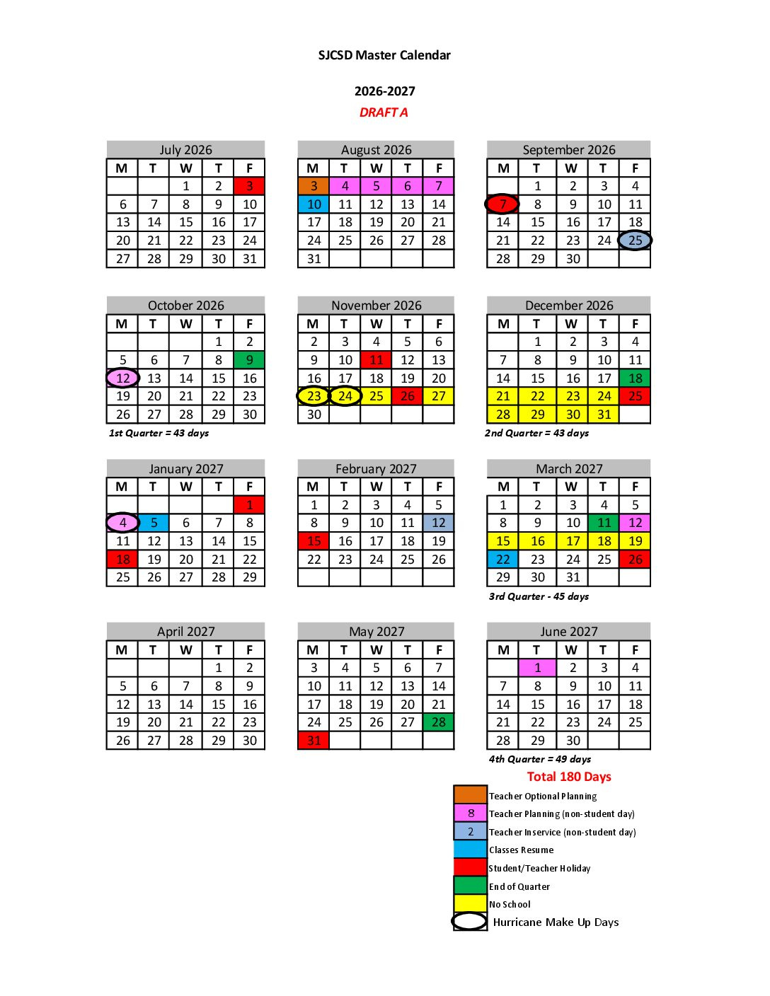 Proposed Calendars 2026-2028 – St. Johns County School District pertaining to HHH School Calendar 2026 - 2027