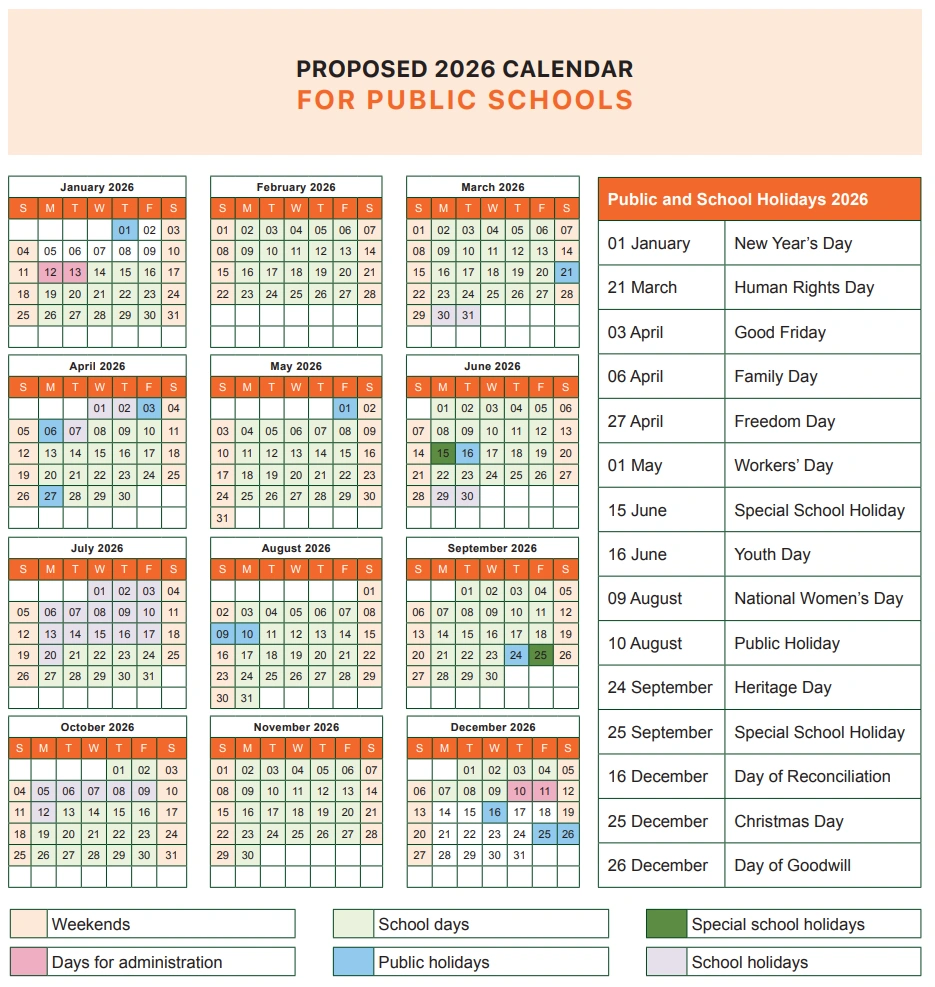 Proposed South Africa School Calendars For 2026 And 2027 in 2026 Calendar Printable South Africa