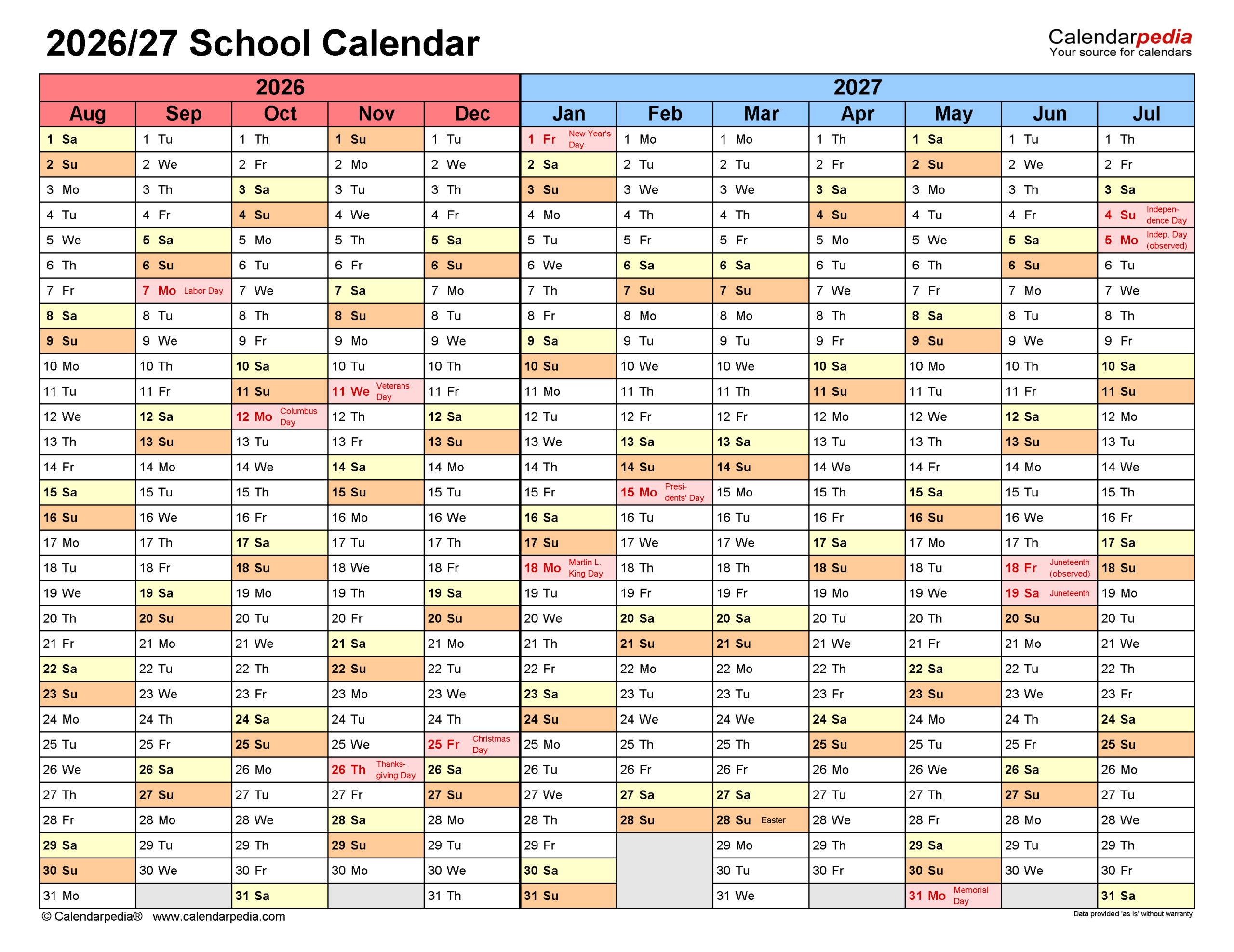 School Calendars 2026/2027 - Free Printable Pdf Templates with regard to Hhh School Calendar 2026 - 2027