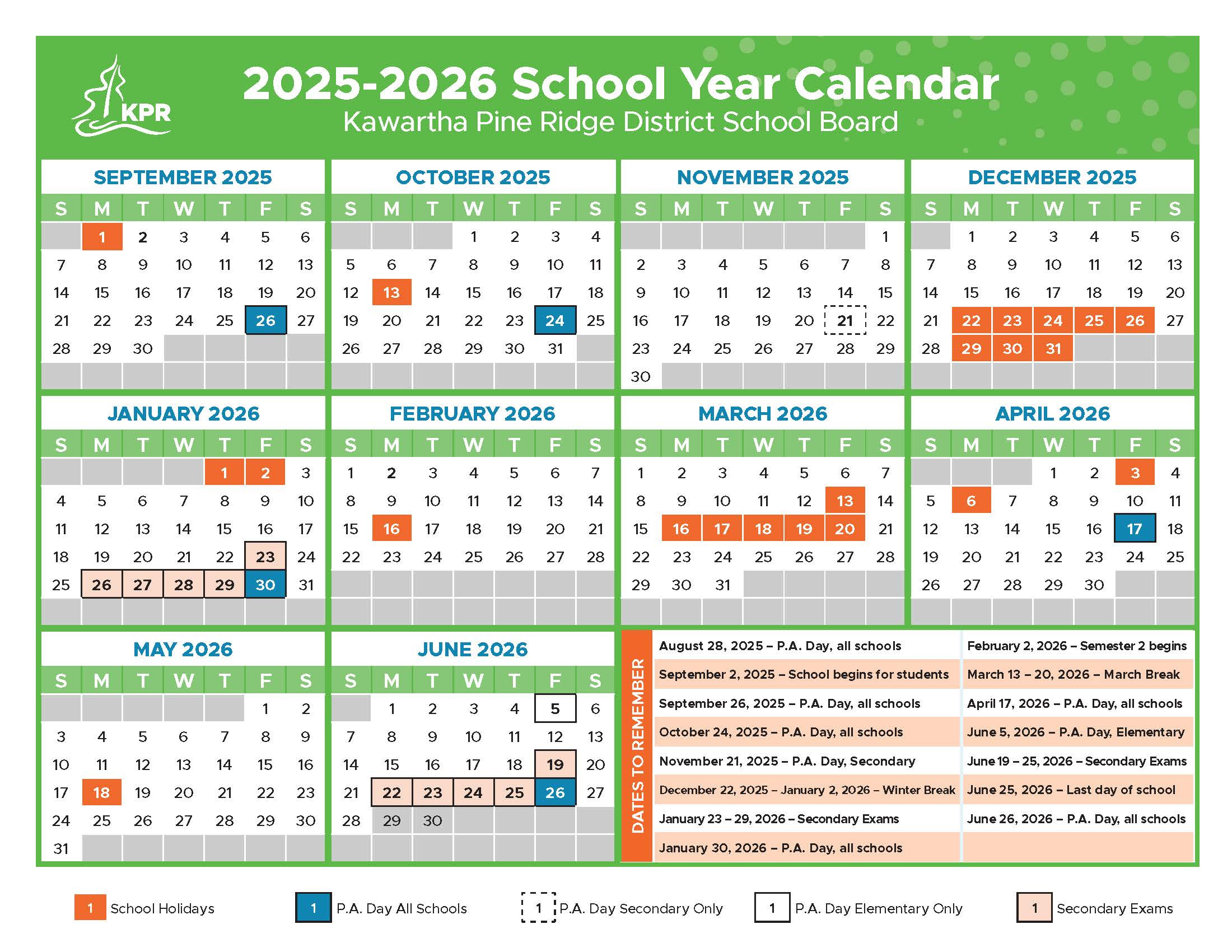 School Calendars | Kawartha Pine Ridge District School Board inside Kprdsb 2026 - 2027 Calendar