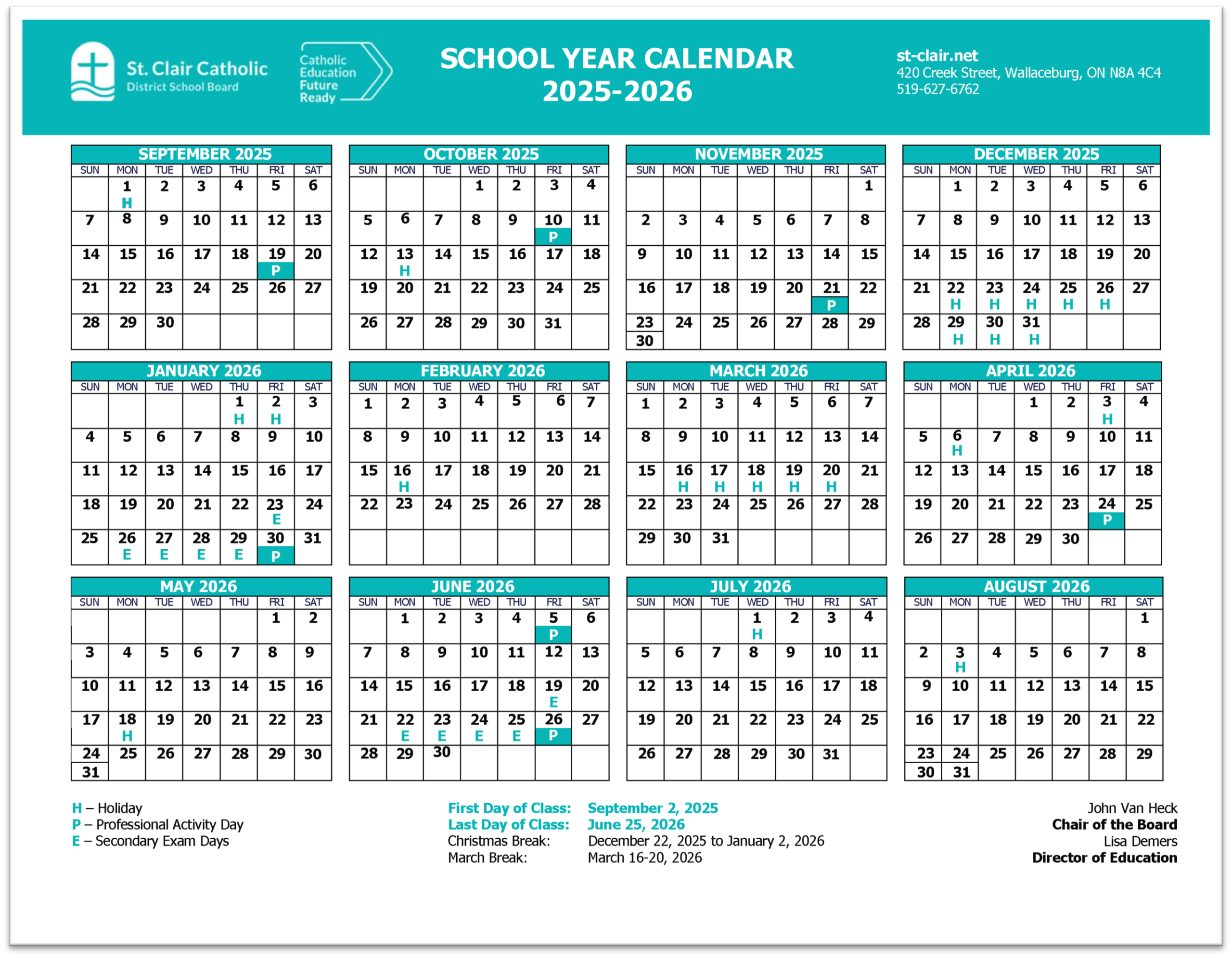 School Year Calendar - St. Clair Cds Board within Catholic School Calendar 2026 - 2027