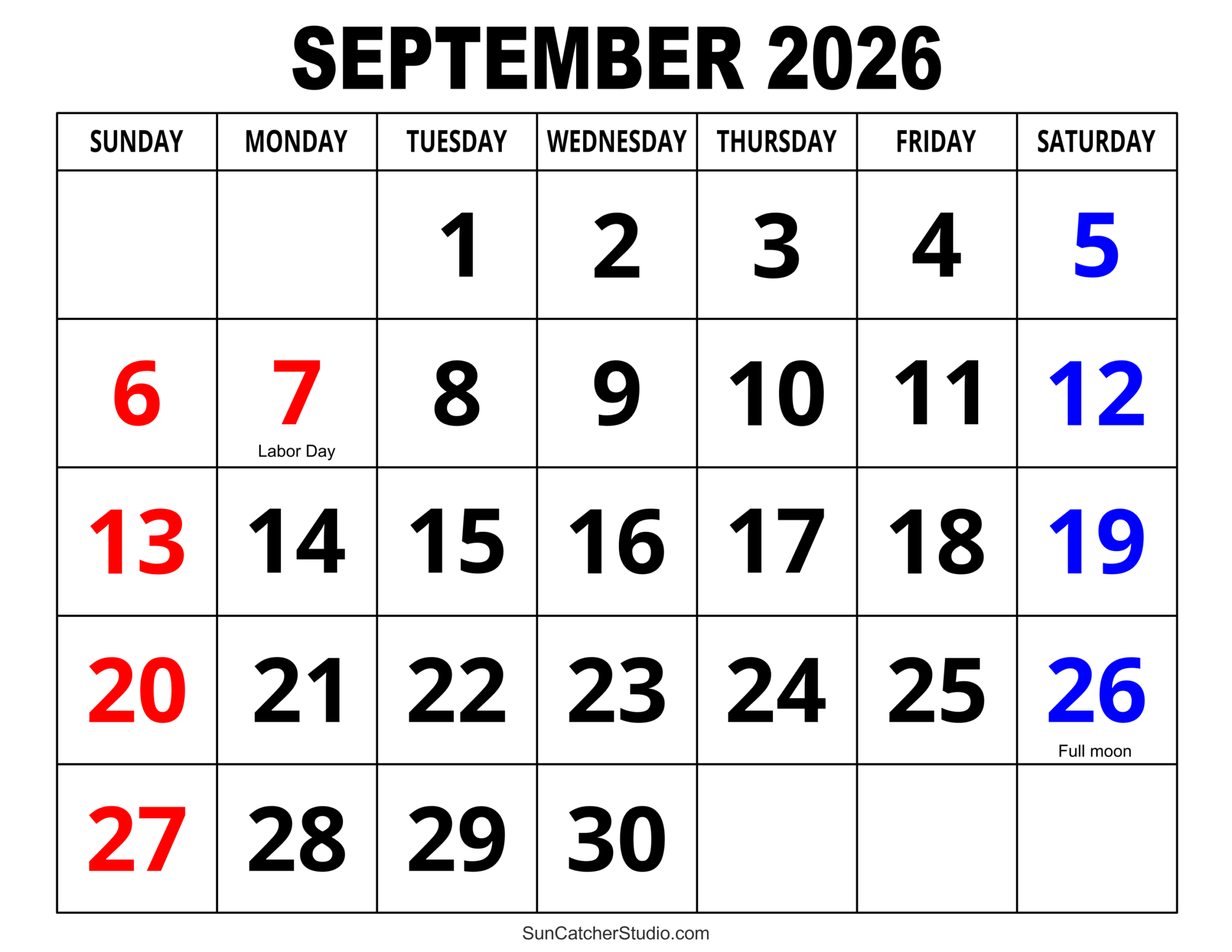 September 2026 Calendar (Free Printable) – Free Printables intended for 2026 Calendar Printable September
