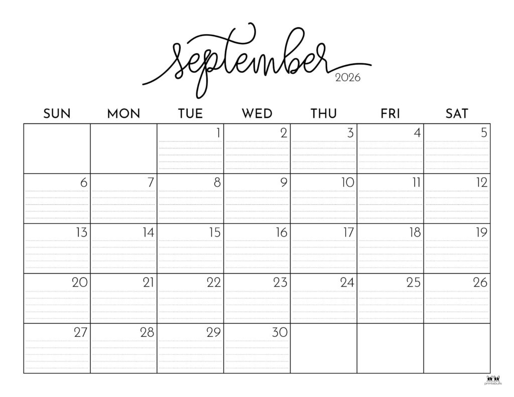 September 2026 Calendars - 123 Free Printables | Printabulls regarding 2026 Calendar Printable September