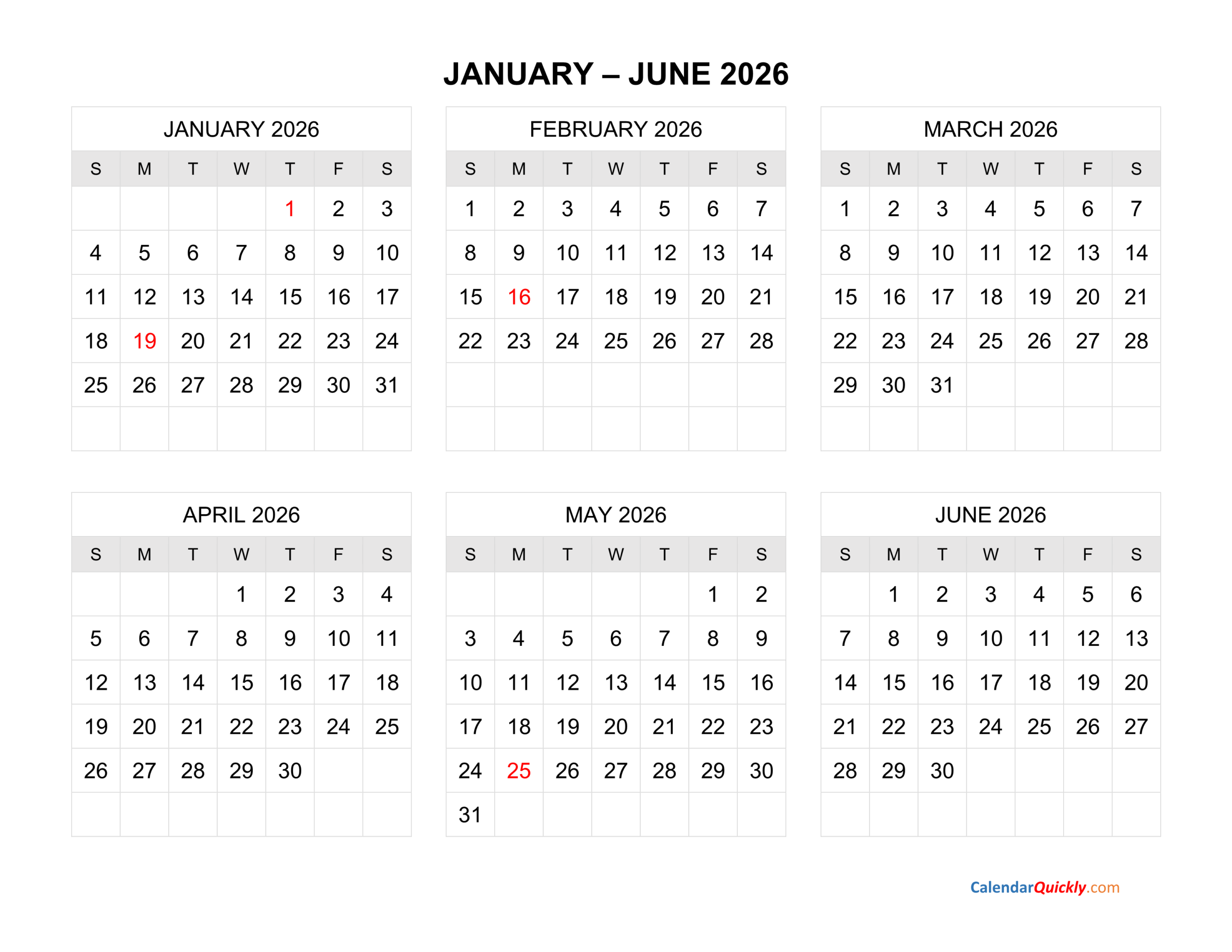 Six Months 2026 Calendar | Calendar Quickly throughout 6 Month Printable Calendar 2026