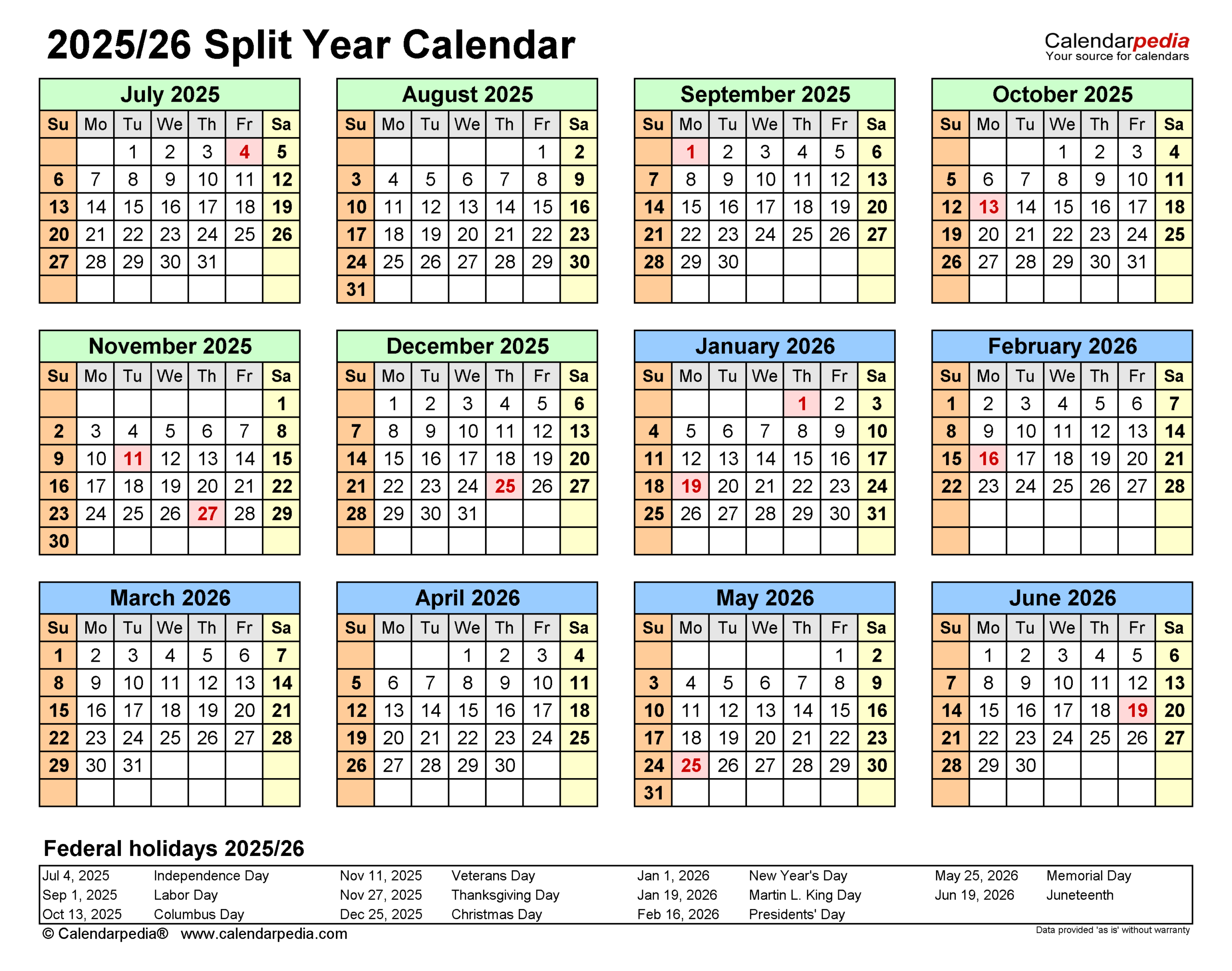 Split Year Calendars 2025/2026 (July To June) - Pdf Templates pertaining to September 2025 June 2026 Calendar Printable