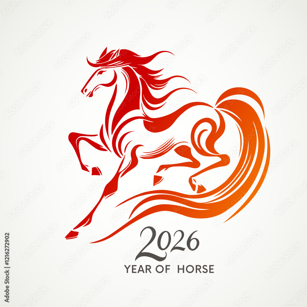 Stock-Vektorgrafik „Running Red Fire Horse Symbol Of New Year 2026 within Chinese Calendar 2026 Horse