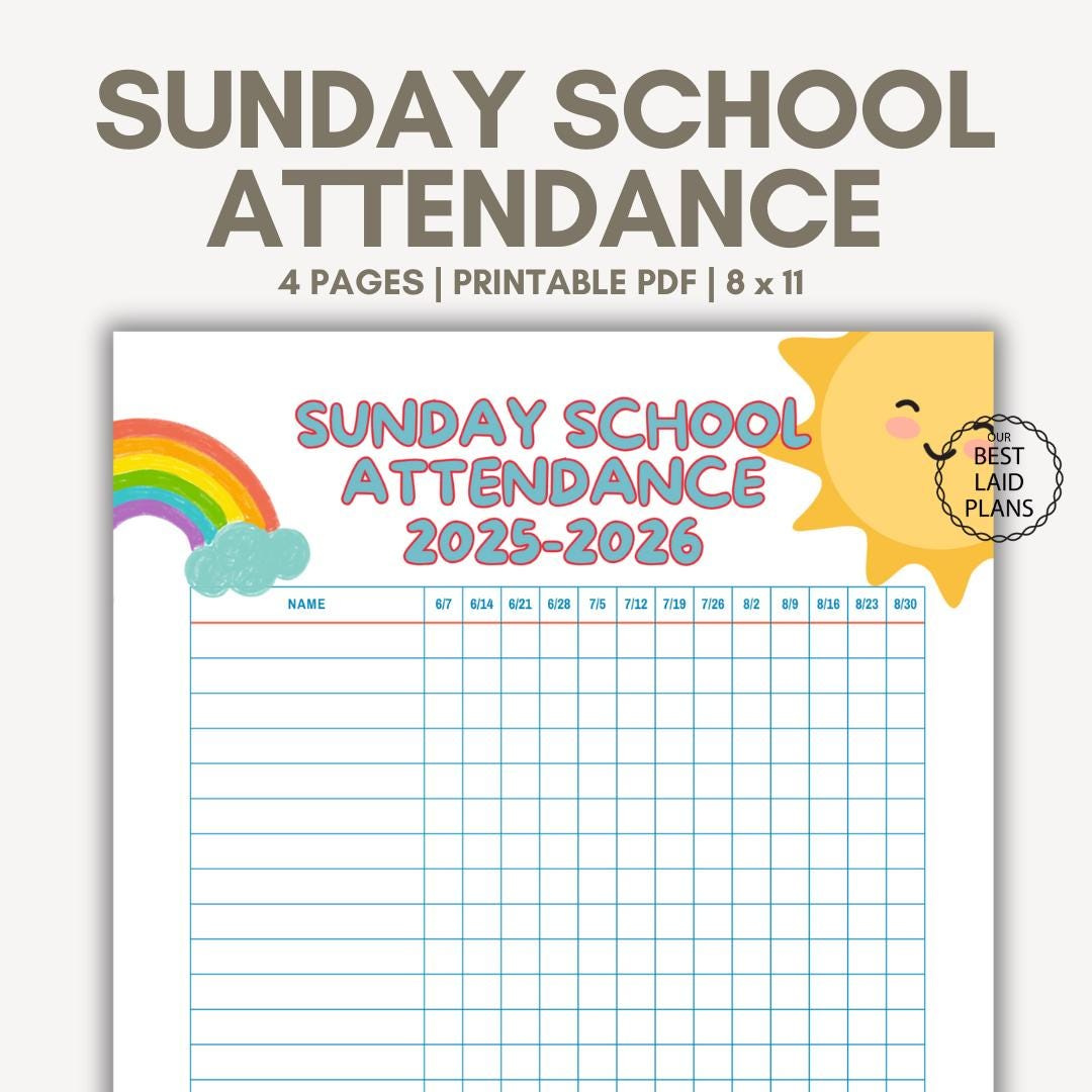 Sunday School Attendance Chart Printable Pdf, Sunday School regarding Class Attendance Register 2026