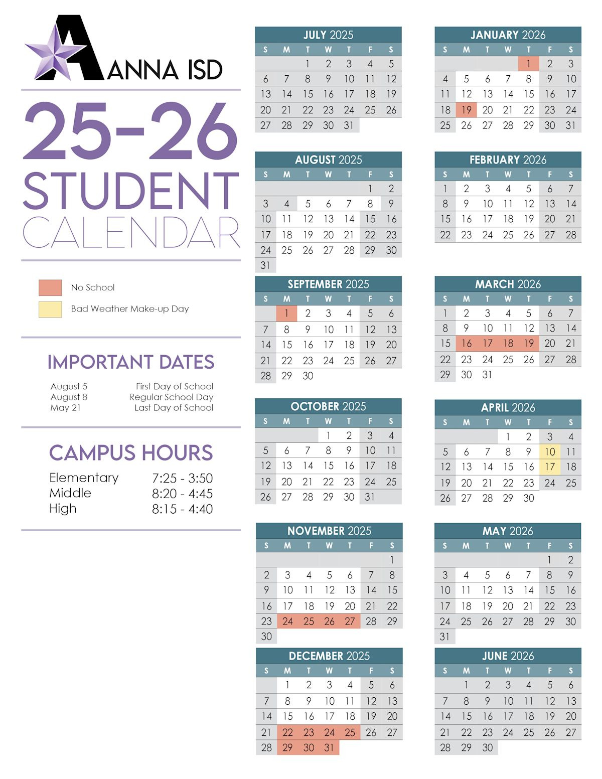 The 2025-2026 Anna Isd Student Calendar Is Here | News Details in Hisd 2025 to 2026 Calendar Printable