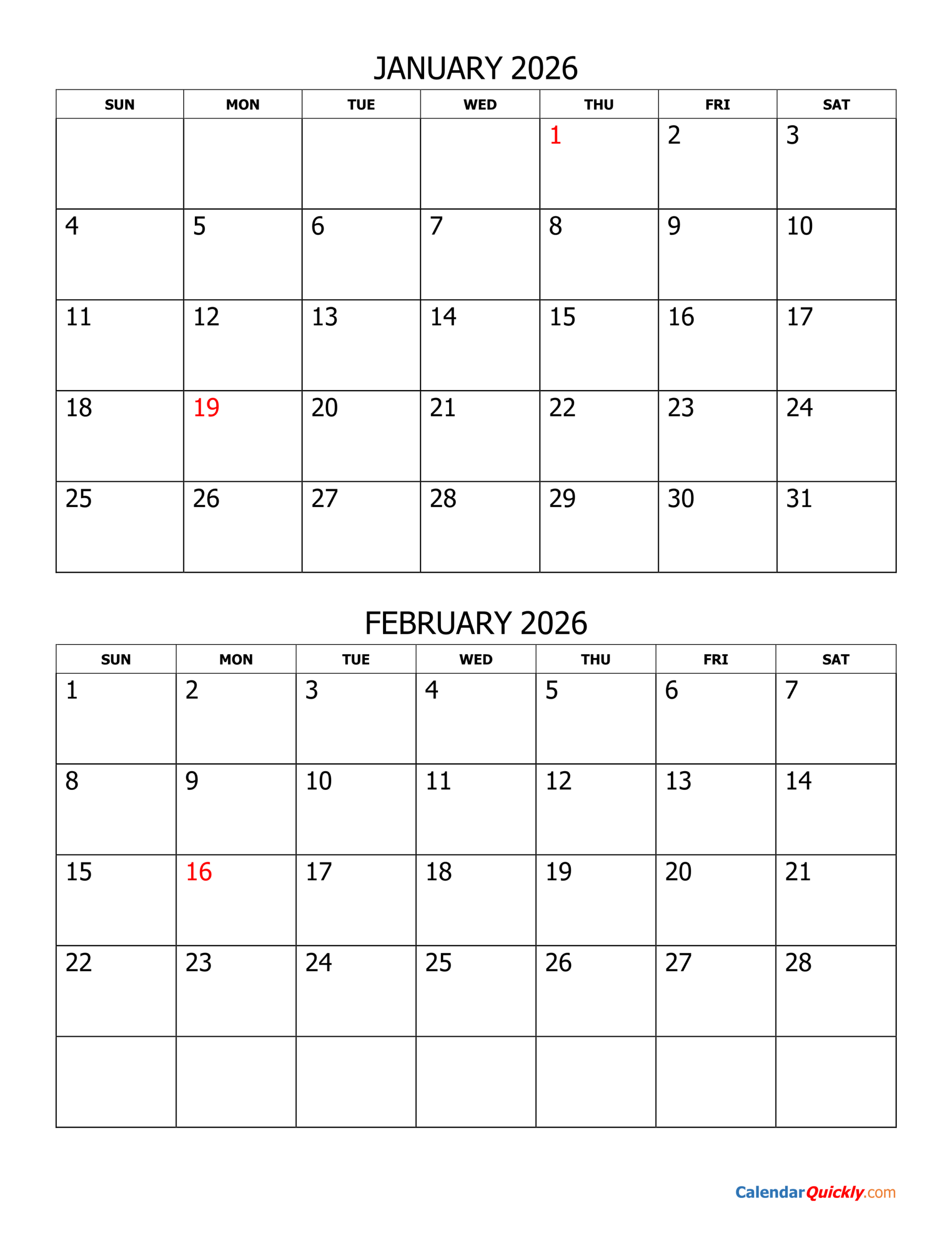 Two Months 2026 Calendar | Calendar Quickly inside 2026 Calendar Printable 2 Months Per Page