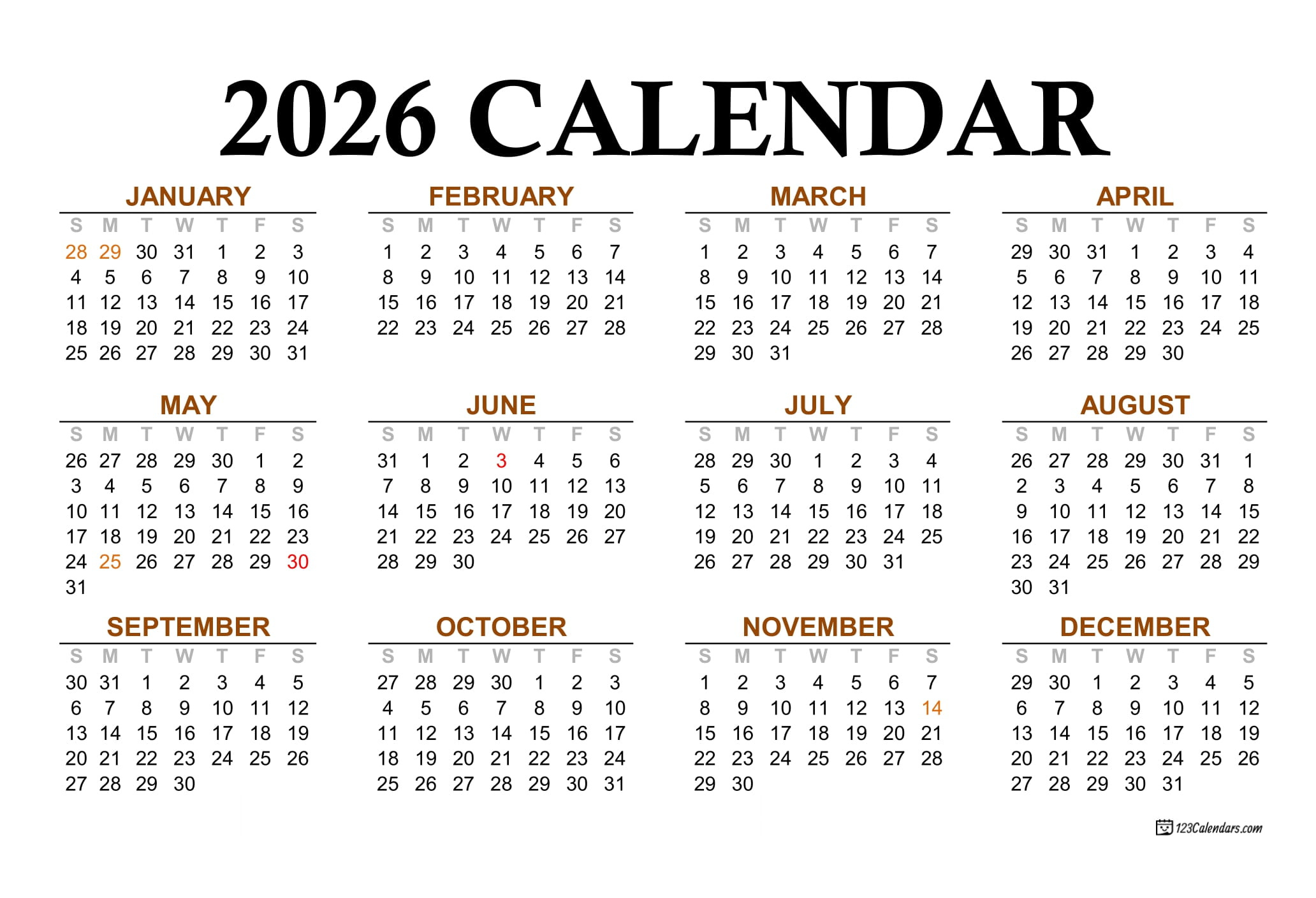 Year 2026 Calendar Templates | 123Calendars within 2026 Calendar Printable Philippines