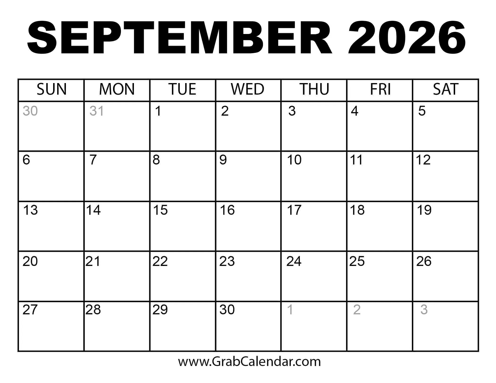 2026 Calendar - Grab Calendar intended for September 2025 to February 2026 Calendar