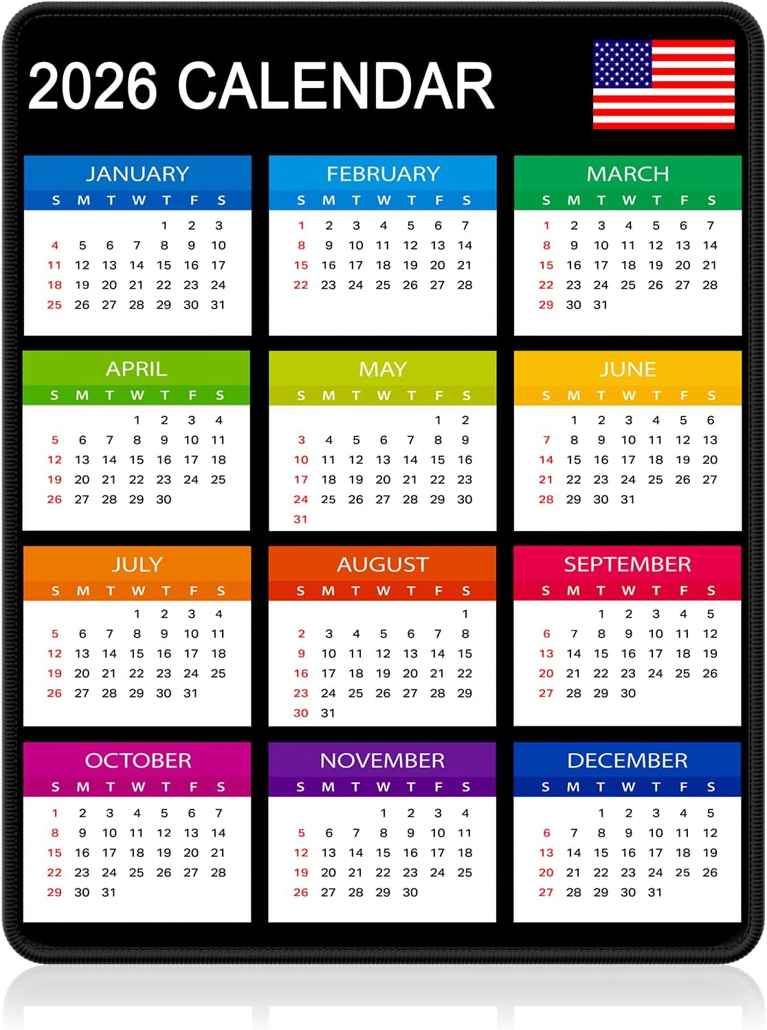 2026 Calendar Mouse Pad, Computer Mousepad With Stitched Edges For with regard to February 2026 Calendar Waterproof