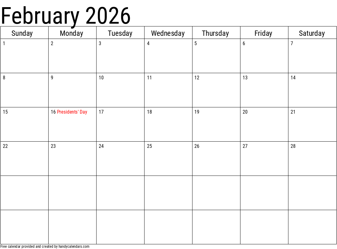 2026 February Calendars - Handy Calendars inside How Many Days February 2026 Calendar