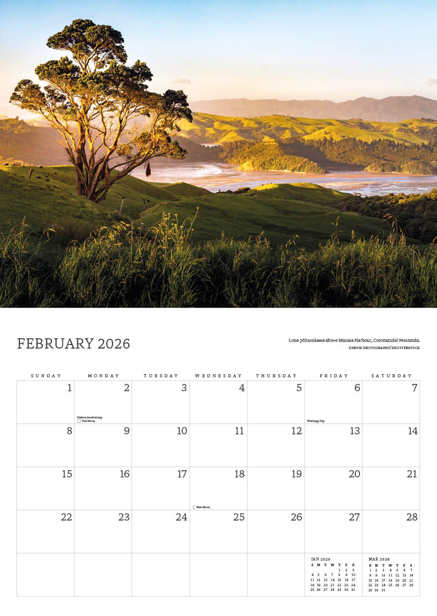 2026 Images Of New Zealand Calendar - Potton &amp;amp; Burton in February 2026 Calendar New Zealand