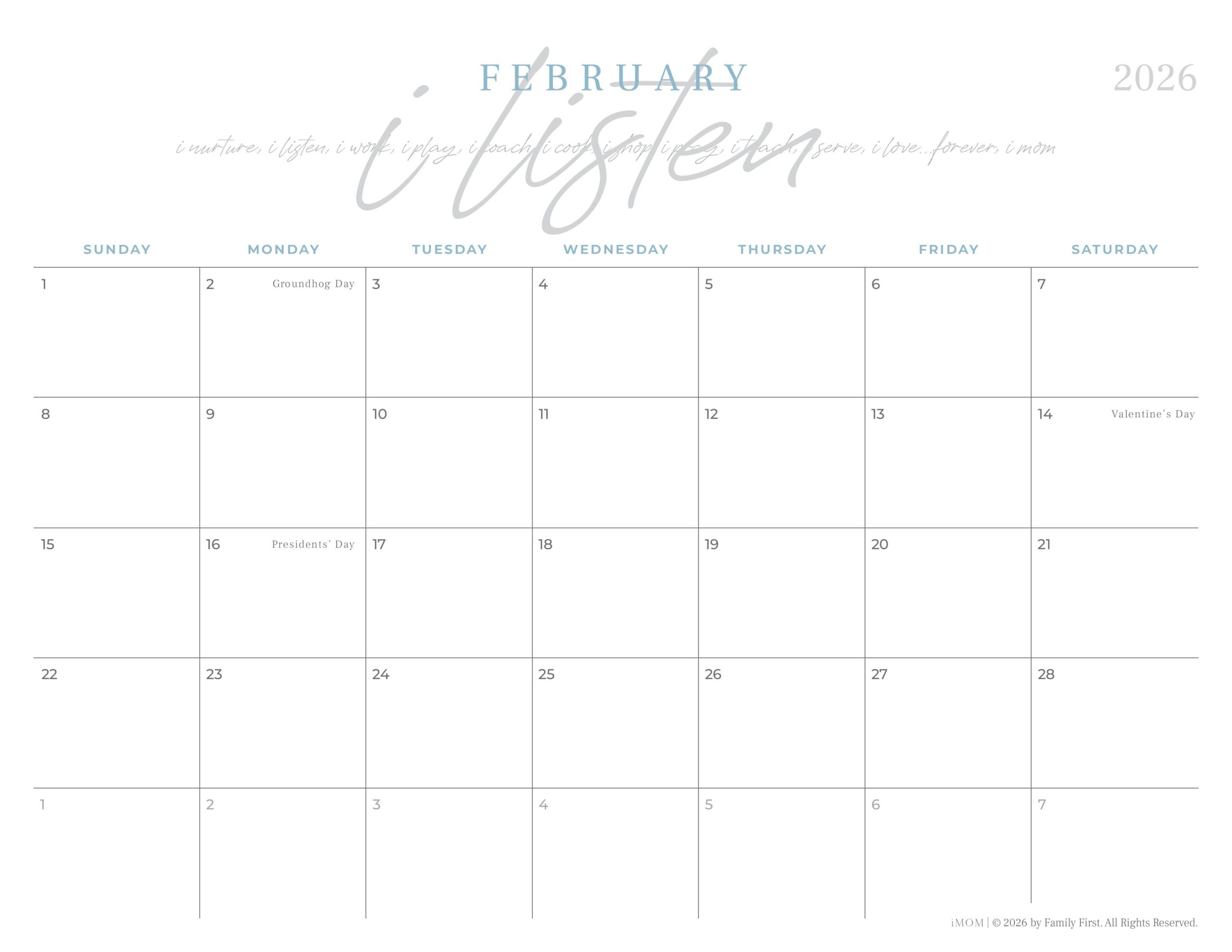 2026 Mom Is A Verb Printable Signature Imom Calendar - Imom intended for February 2026 Calendar Imom