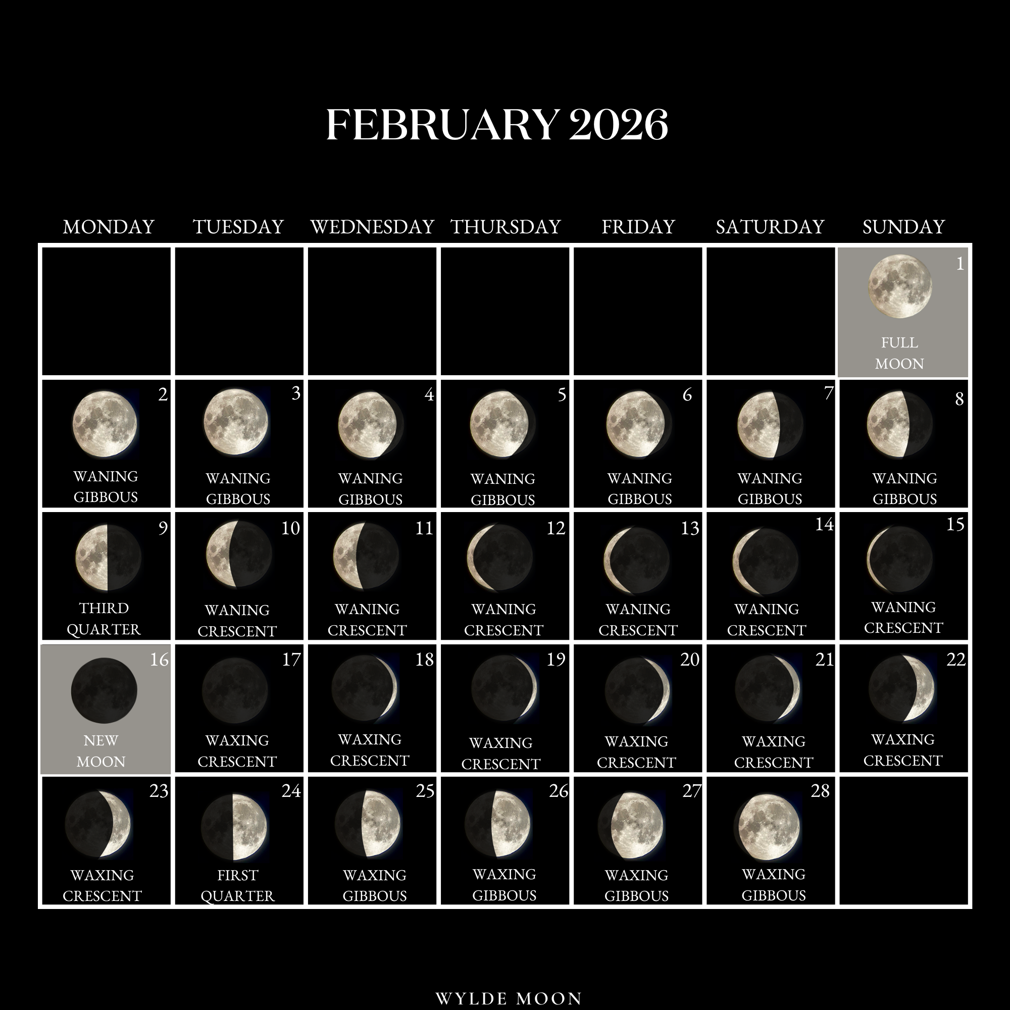 2026 Moon Calendar - Every Phase And Stage Of The Moon inside Moon Calendar February 2026