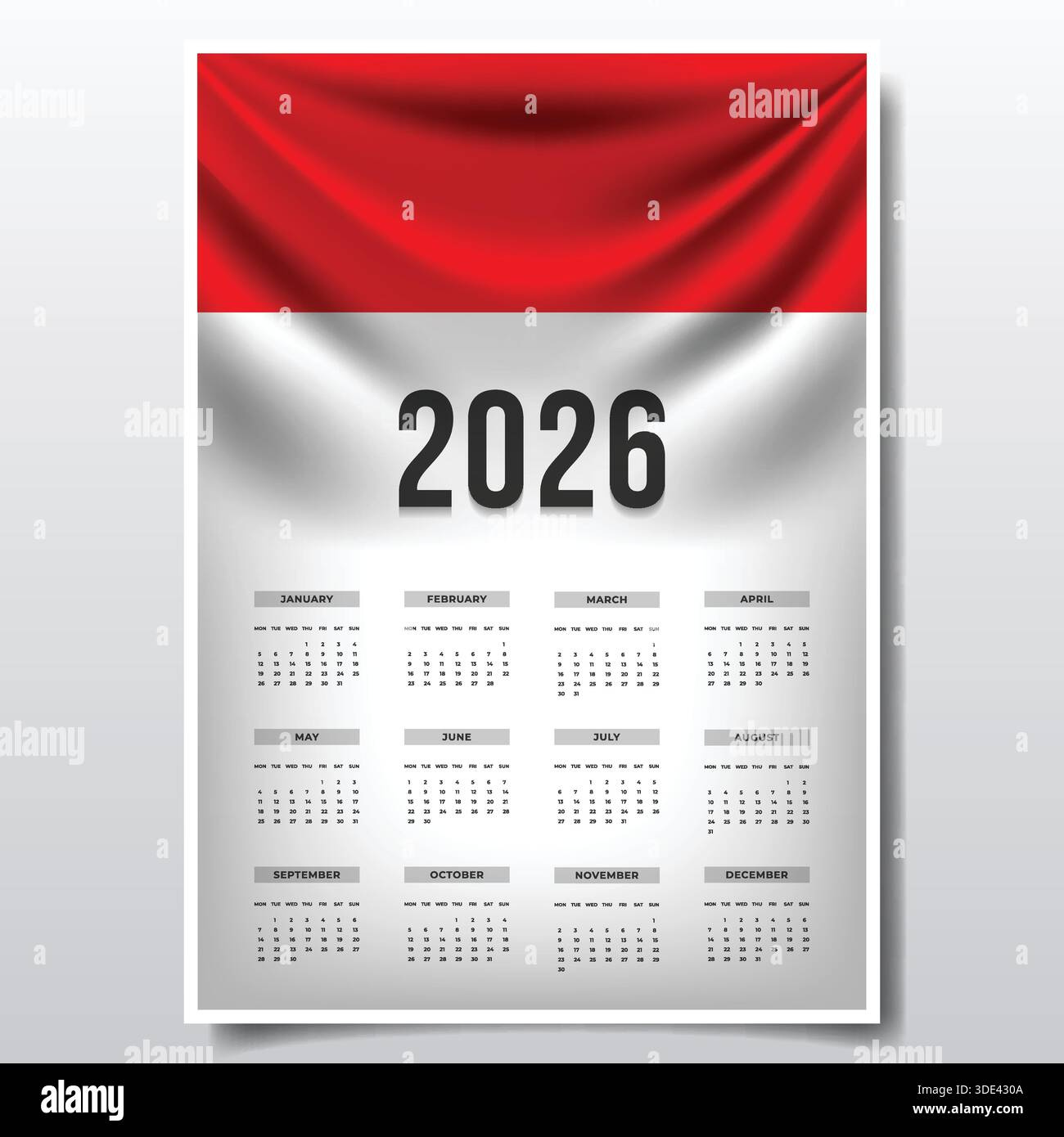 2026 Printable Calendar Design With Indonesia Flag Theme with regard to February 2026 Calendar Indonesia