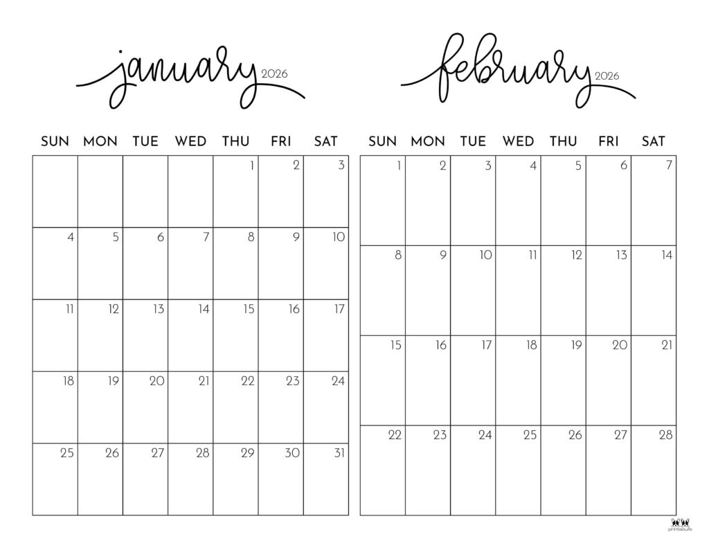 2026 Two Month Calendars - 84 Free Printables | Printabulls with regard to January Feb 2026 Calendar