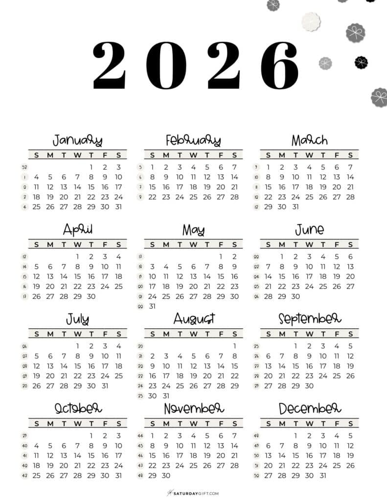 2026 Yearly Calendars - 35 Free Printables intended for How Many Days in Feb 2026
