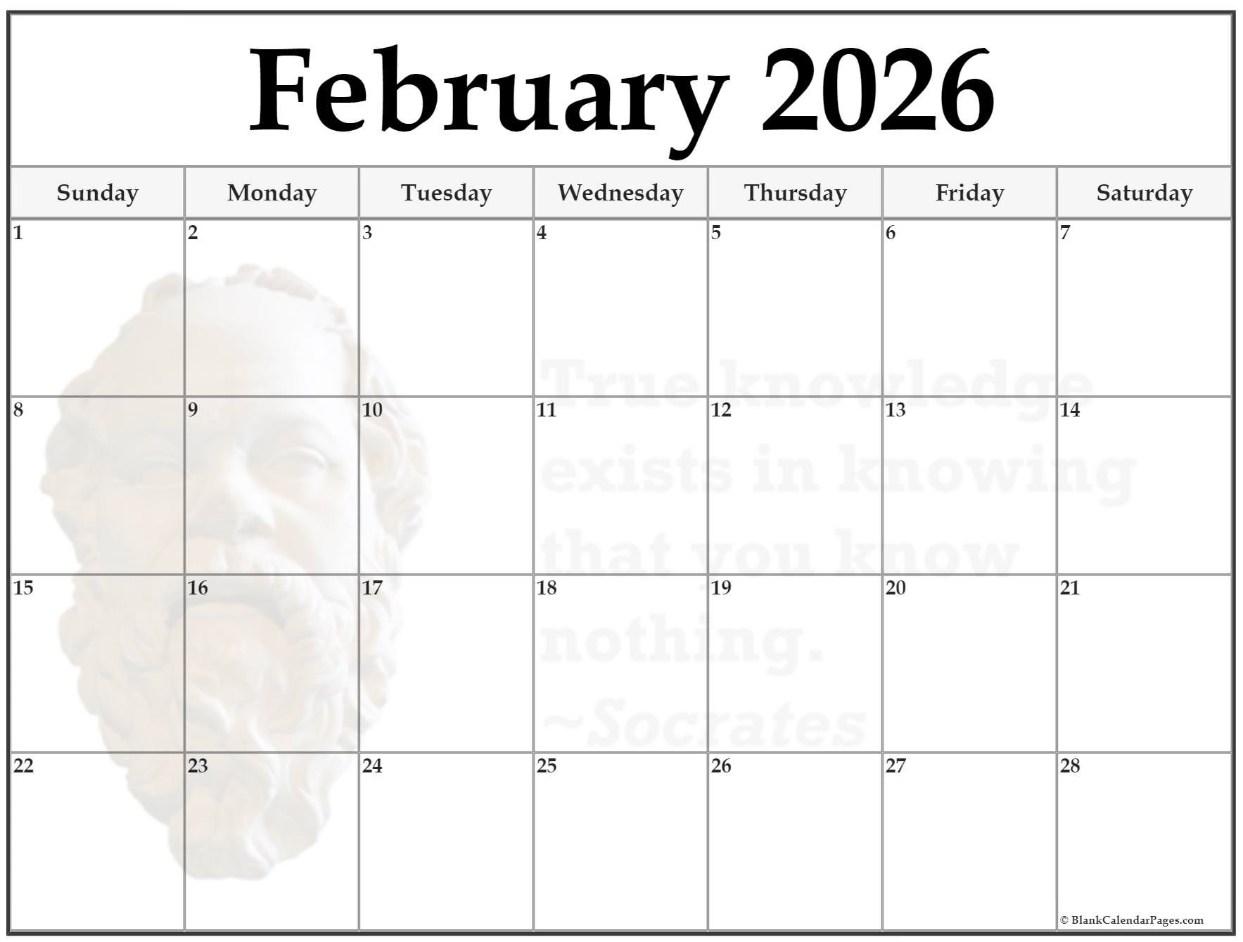 24+ February 2026 Quote Calendars within February 2026 Calendar Blank Calendar Pages