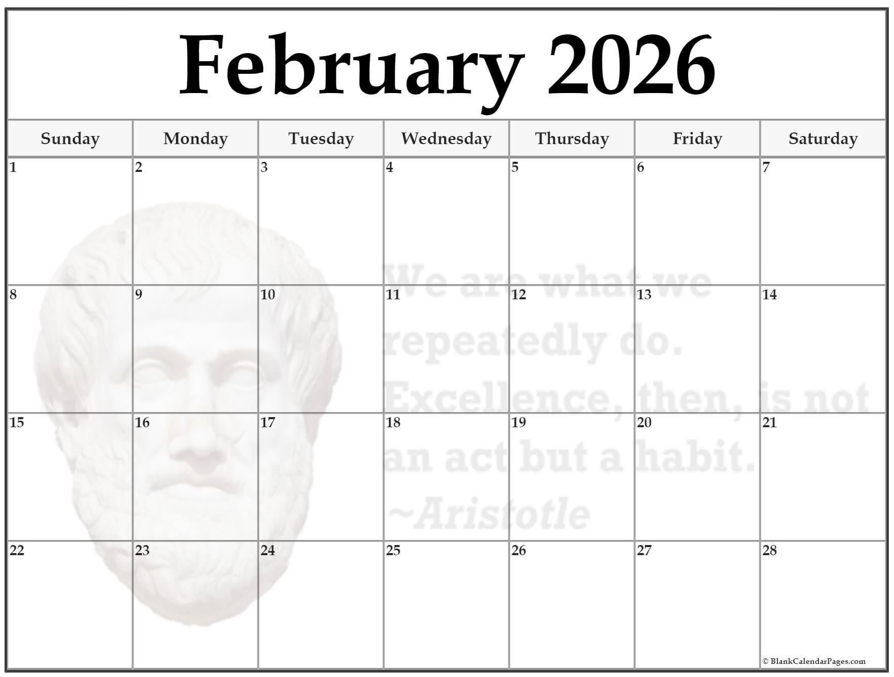 24+ February 2026 Quote Calendars within February 2026 Calendar with Lines