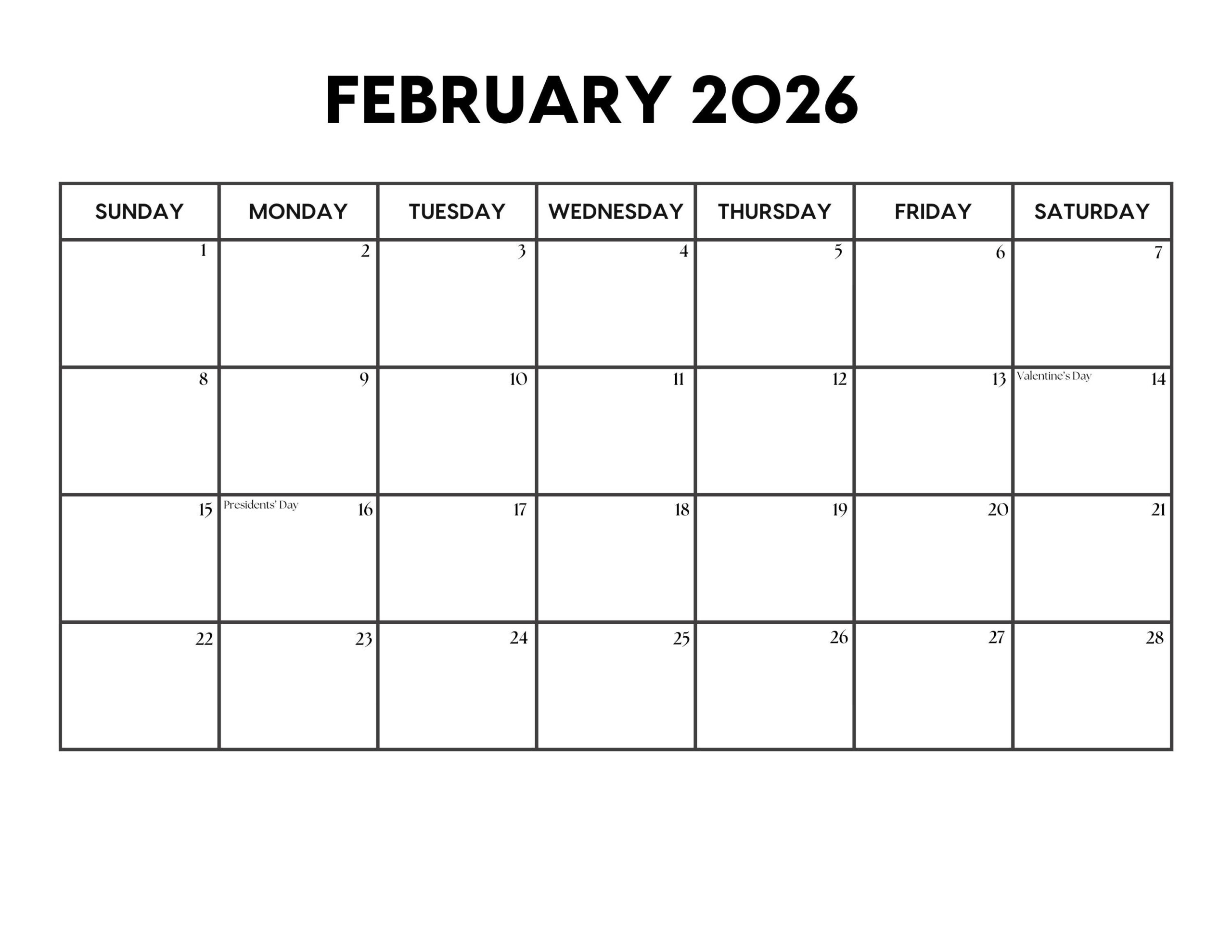 Buy 2026 February Calendar With Holidays | February Calendar with Feb 2026 Calendar Hk