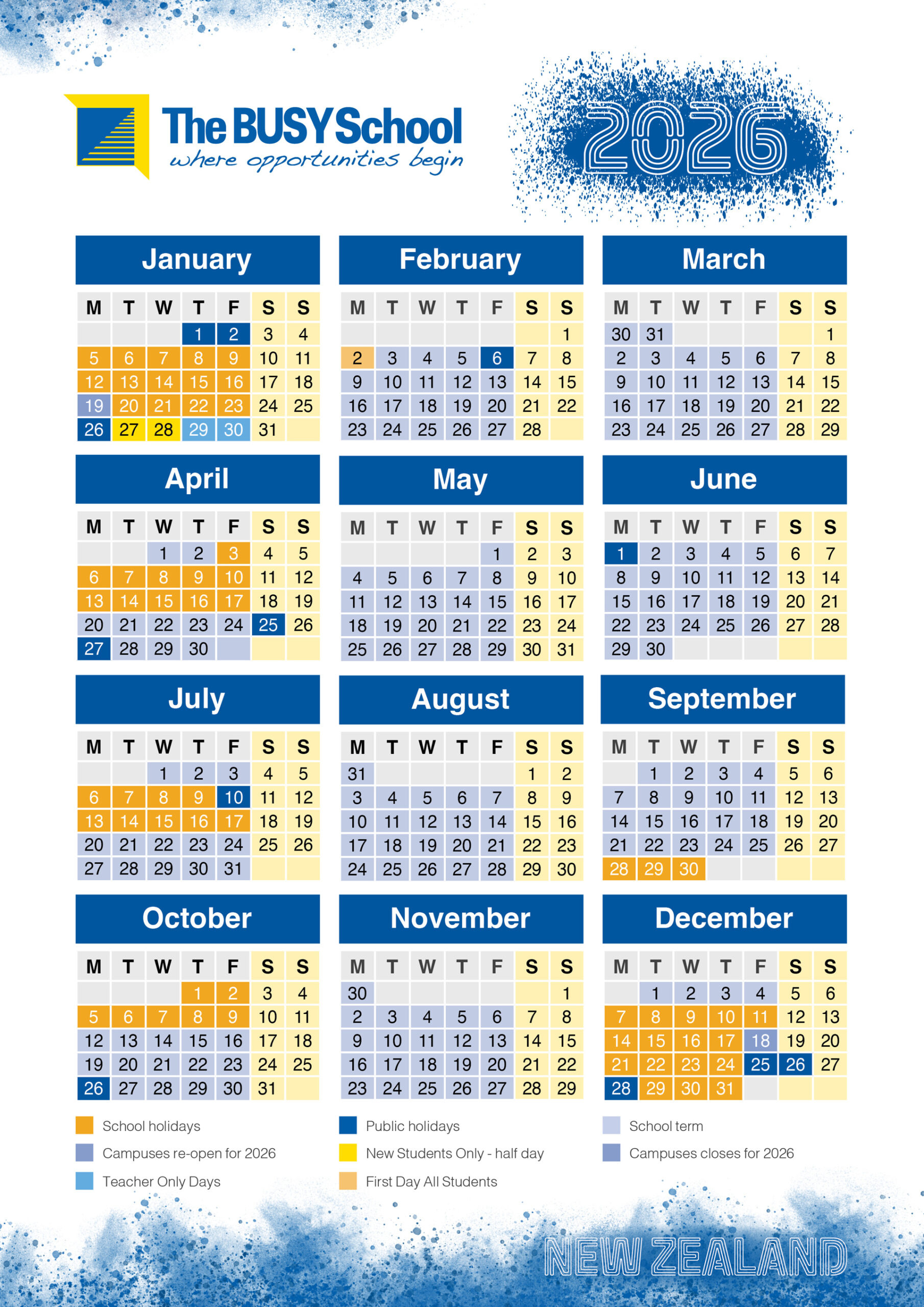 Calendar - New Zealand The Busy Schools with regard to February 2026 Calendar with Holidays Nz
