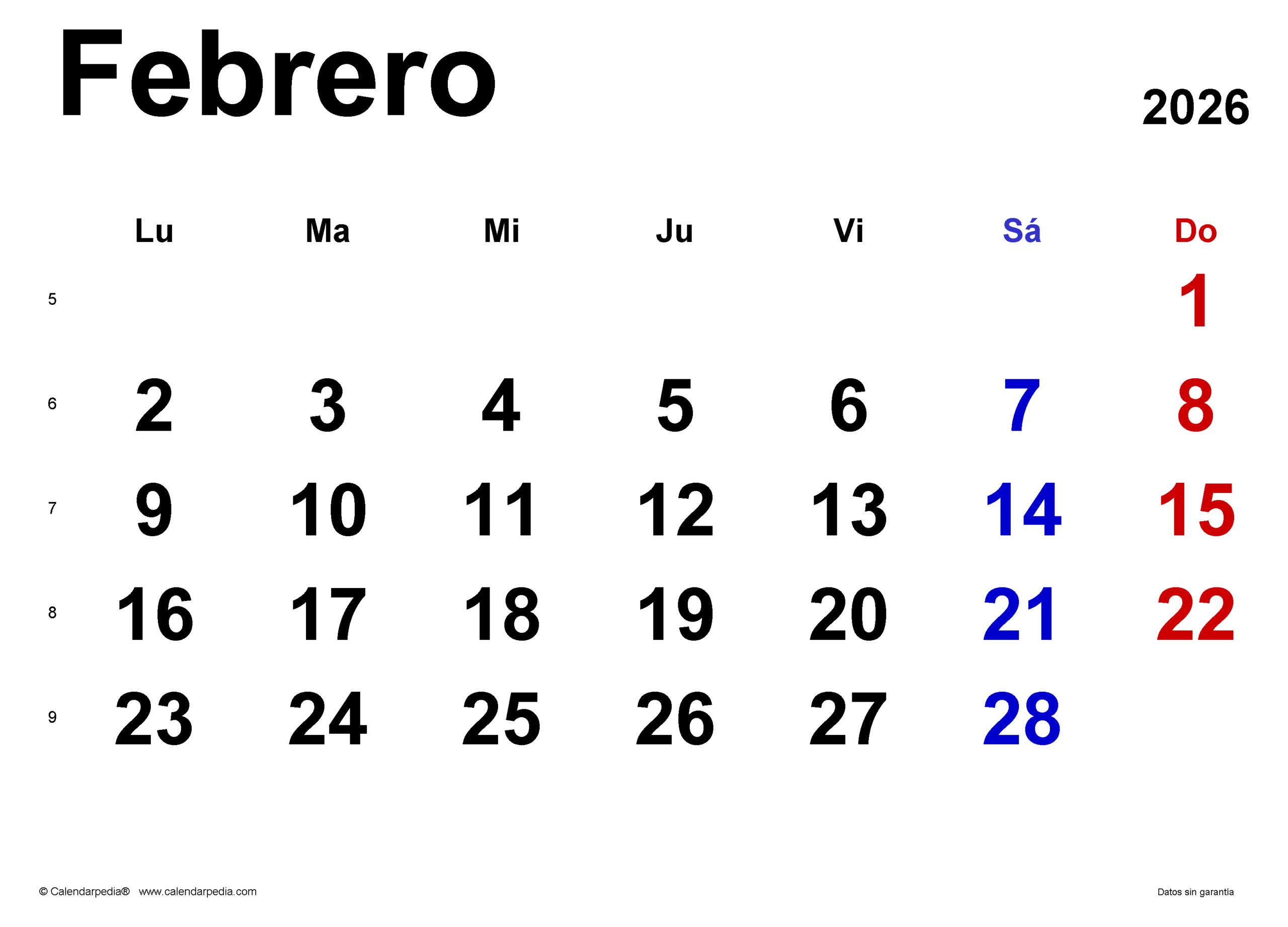 Calendario Febrero 2026 En Pdf, Excel Y Word | Calendarpedia in Mes Febrero 2026