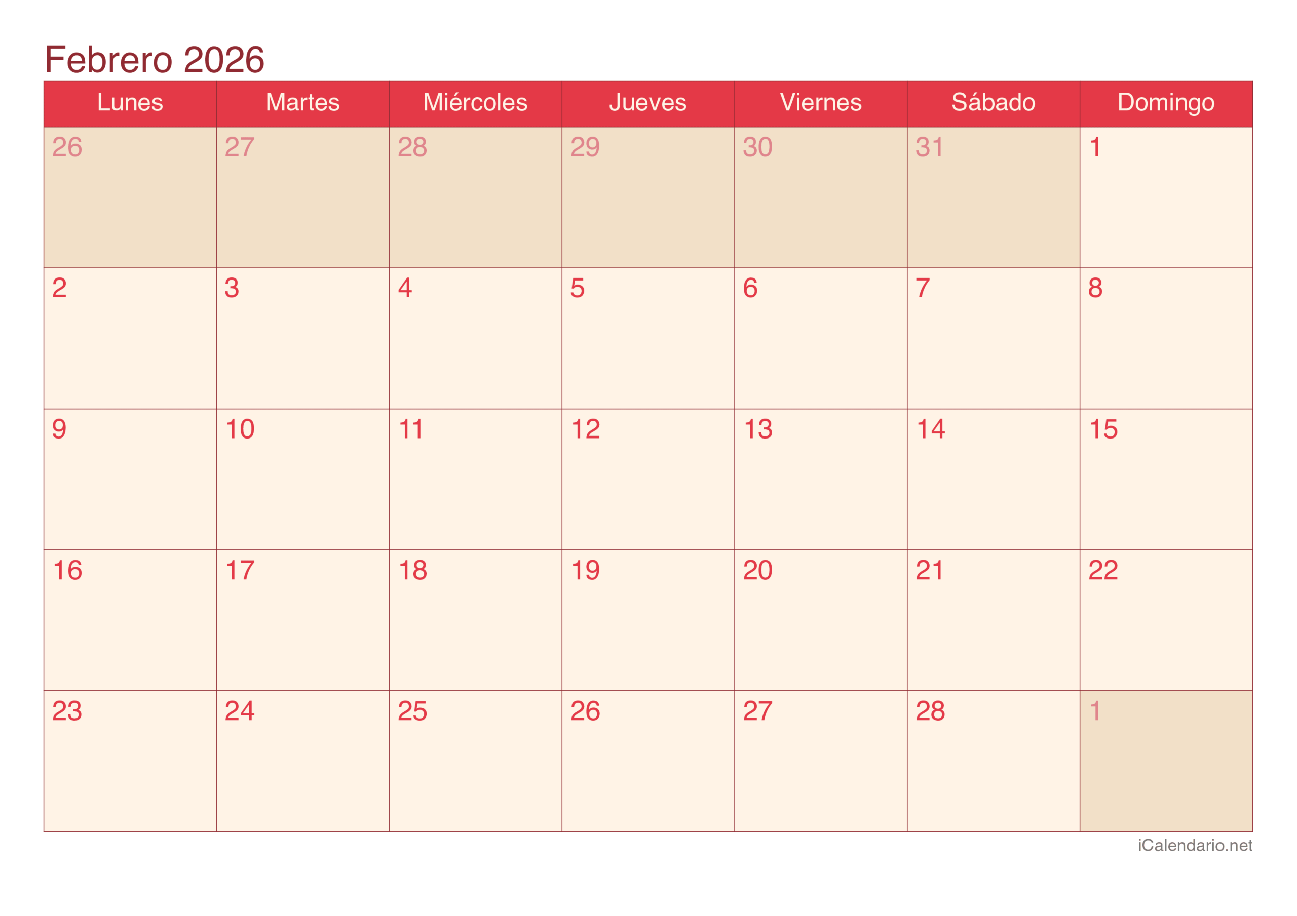 Calendario Febrero De 2026 Para Imprimir inside Mes Febrero 2026