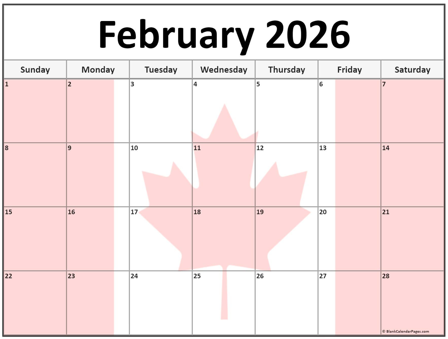 Collection Of February 2026 Photo Calendars With Image Filters. throughout February 2026 Calendar Canadian