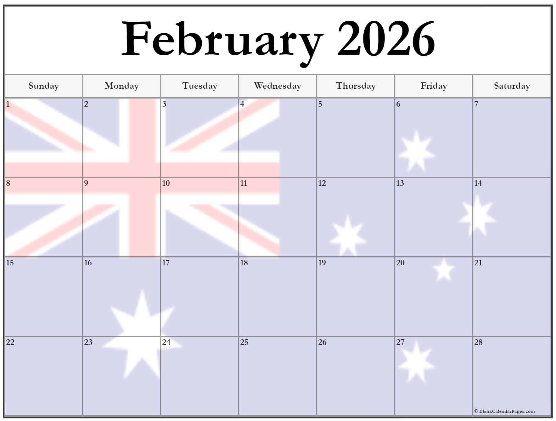 Collection Of February 2026 Photo Calendars With Image Filters. throughout February 2026 Calendar with Holidays Australia