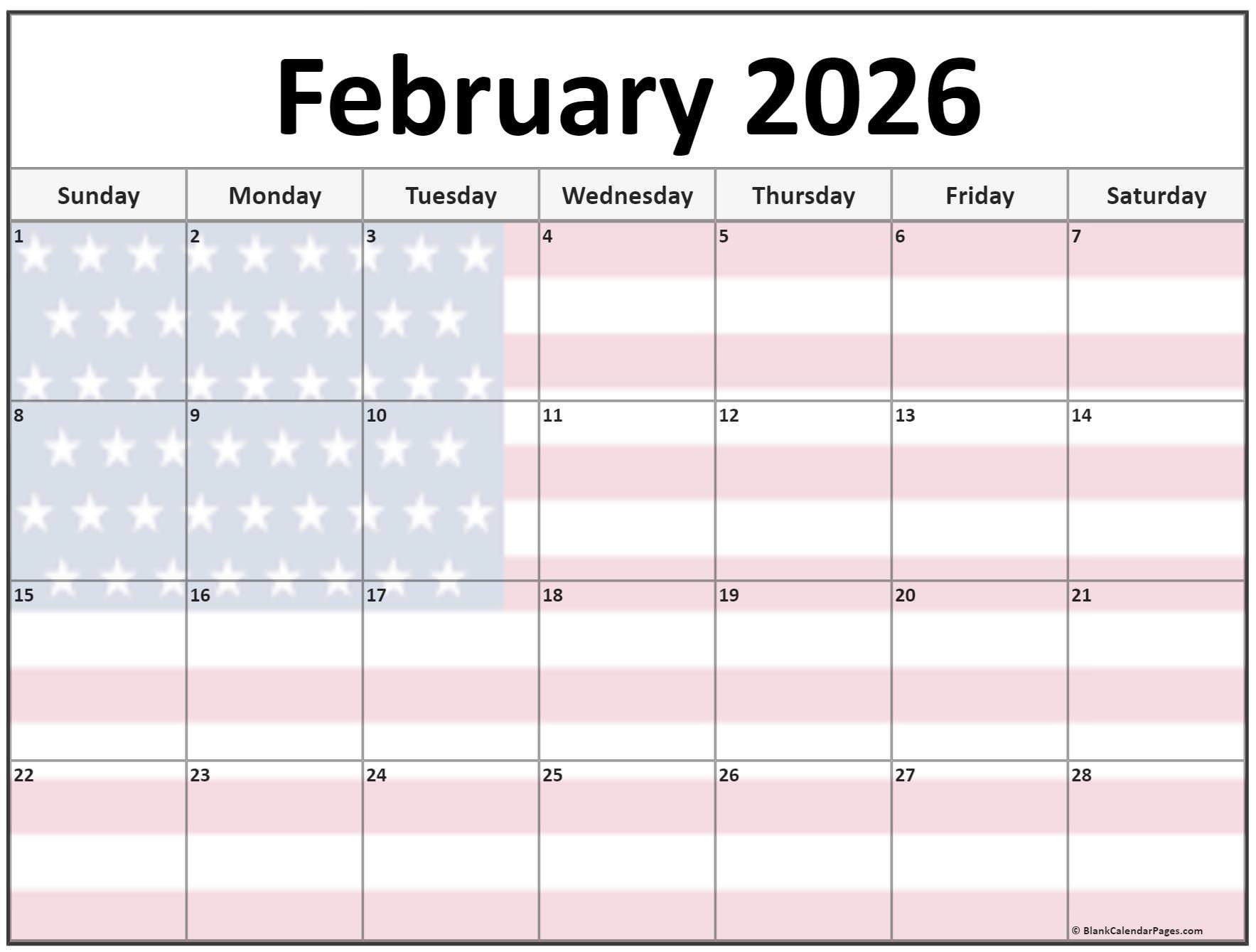 Collection Of February 2026 Photo Calendars With Image Filters. within February 2026 Calendar Usa