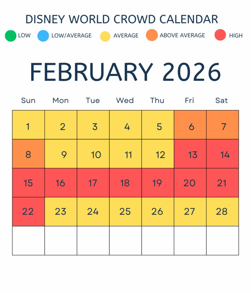 Disney World Crowd Calendar 2026 intended for February 2026 Calendar Disney