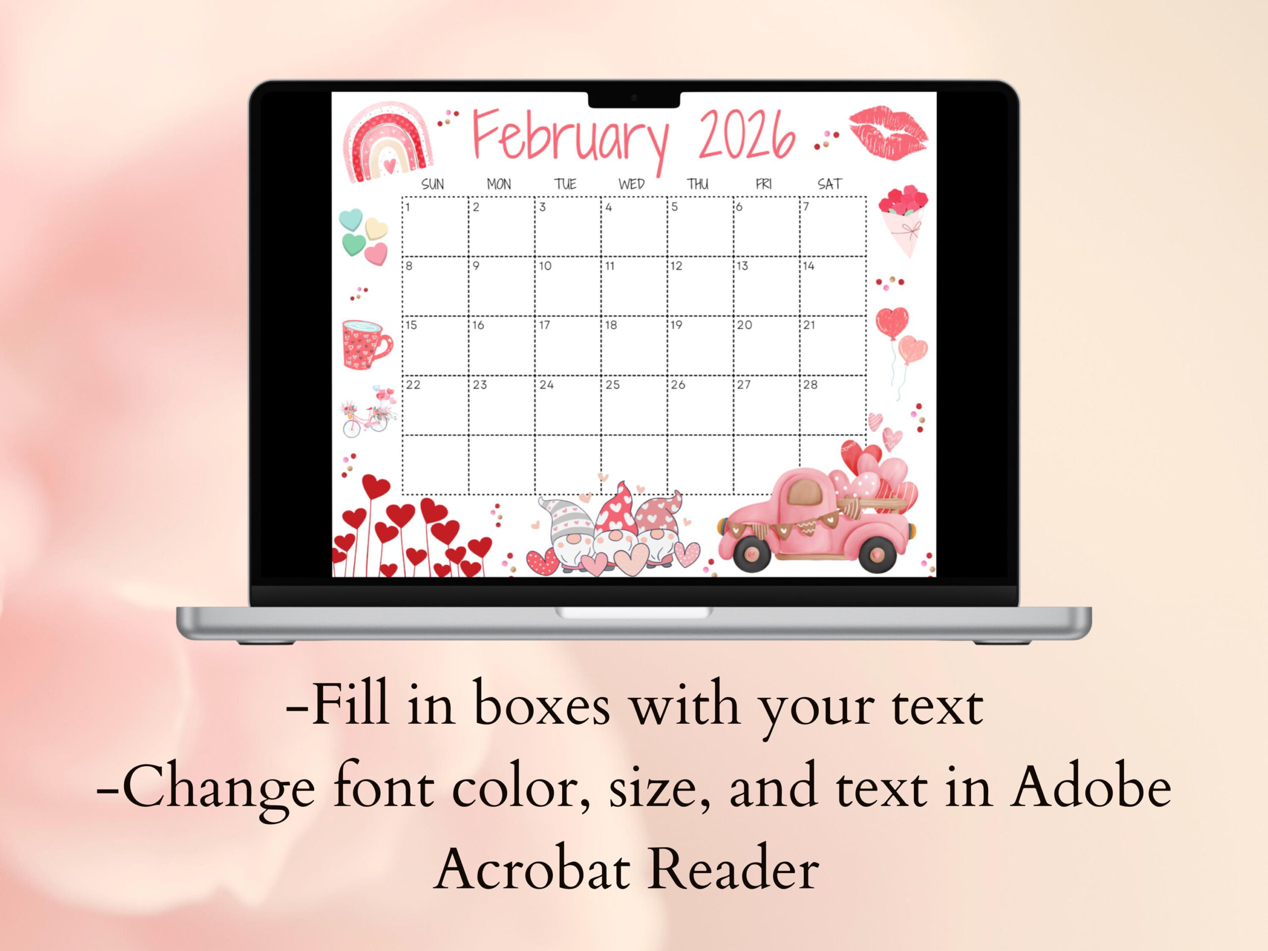 Editable February Calendar 2026, Printable Calendar 2026, Cute intended for February 2026 Calendar From Waterproof