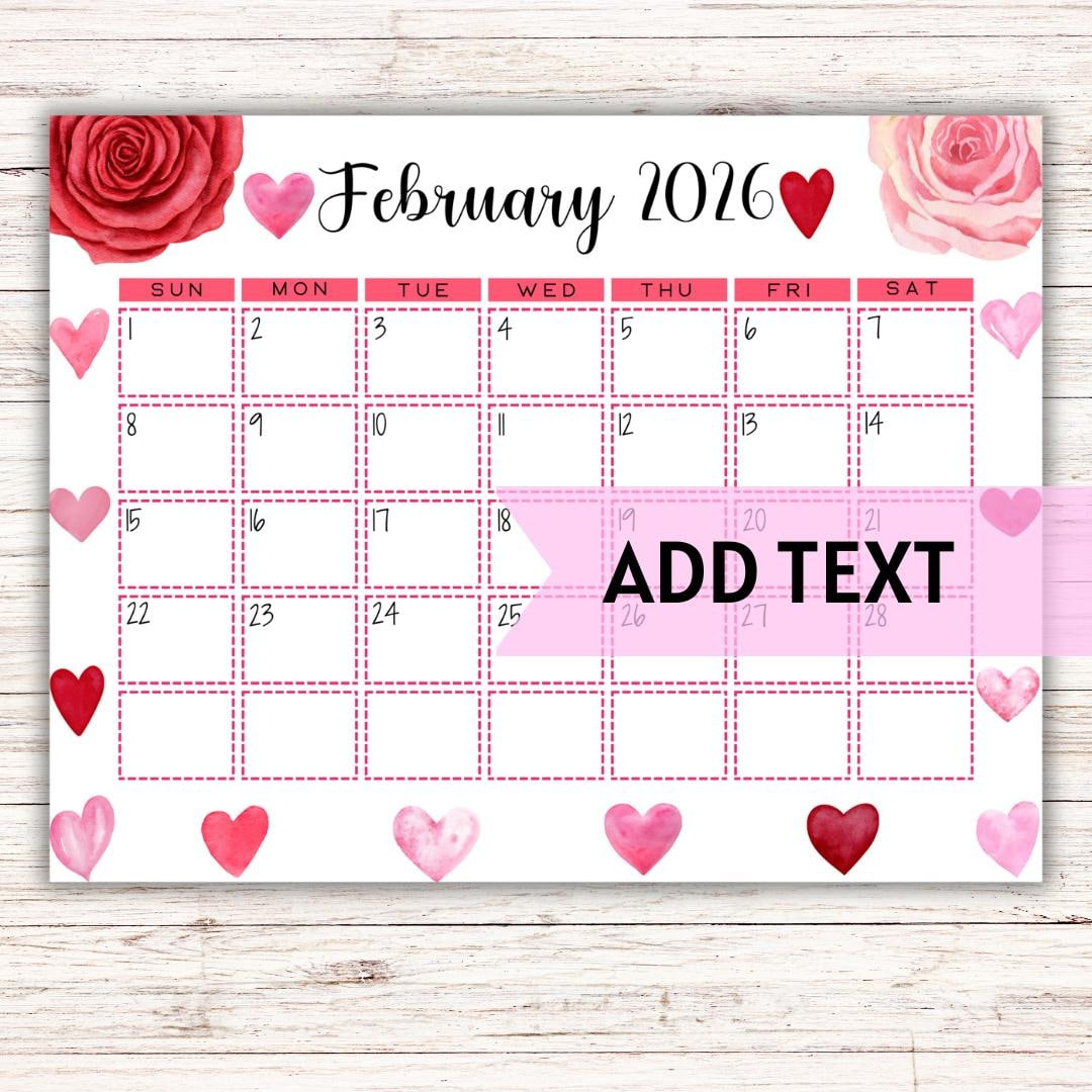 Editable Printable February Calendar 2026 | Beautiful Valentine'S intended for Fillable Calendar February 2026