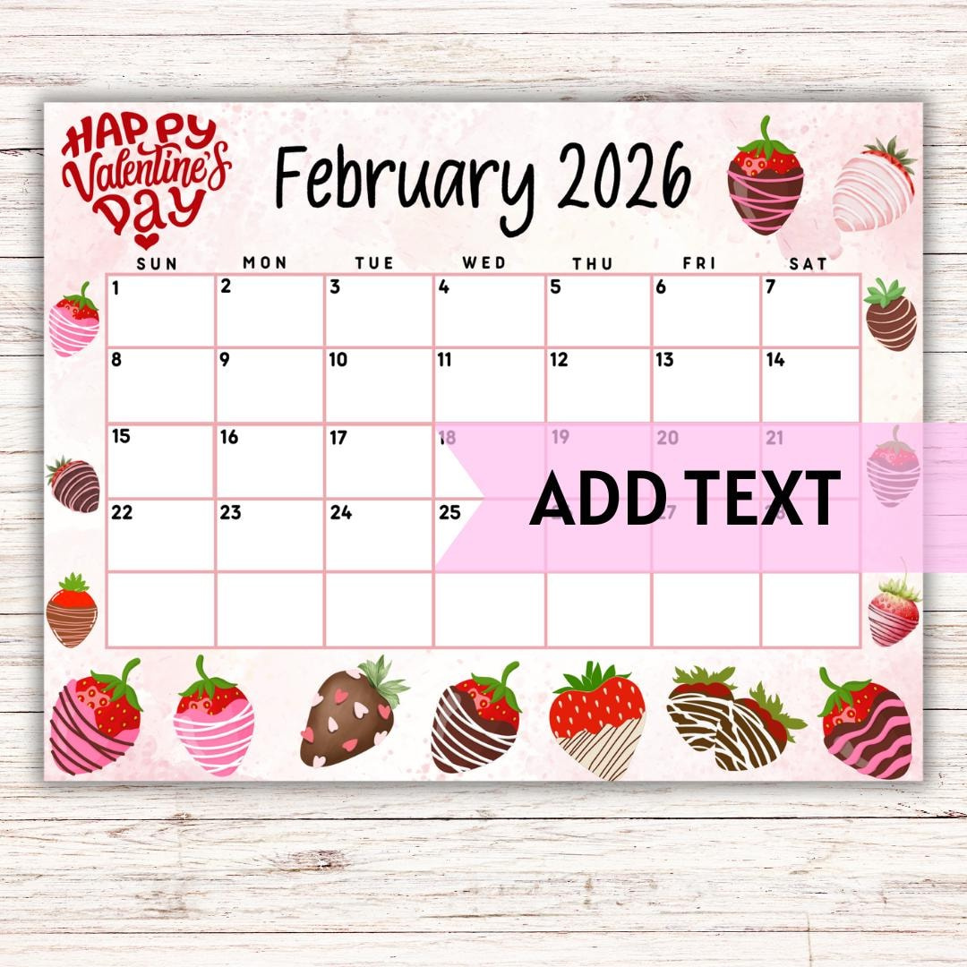 Editable Printable February Calendar 2026 | Cute Valentine'S Day intended for February 2026 Calendar Valentine'S Day