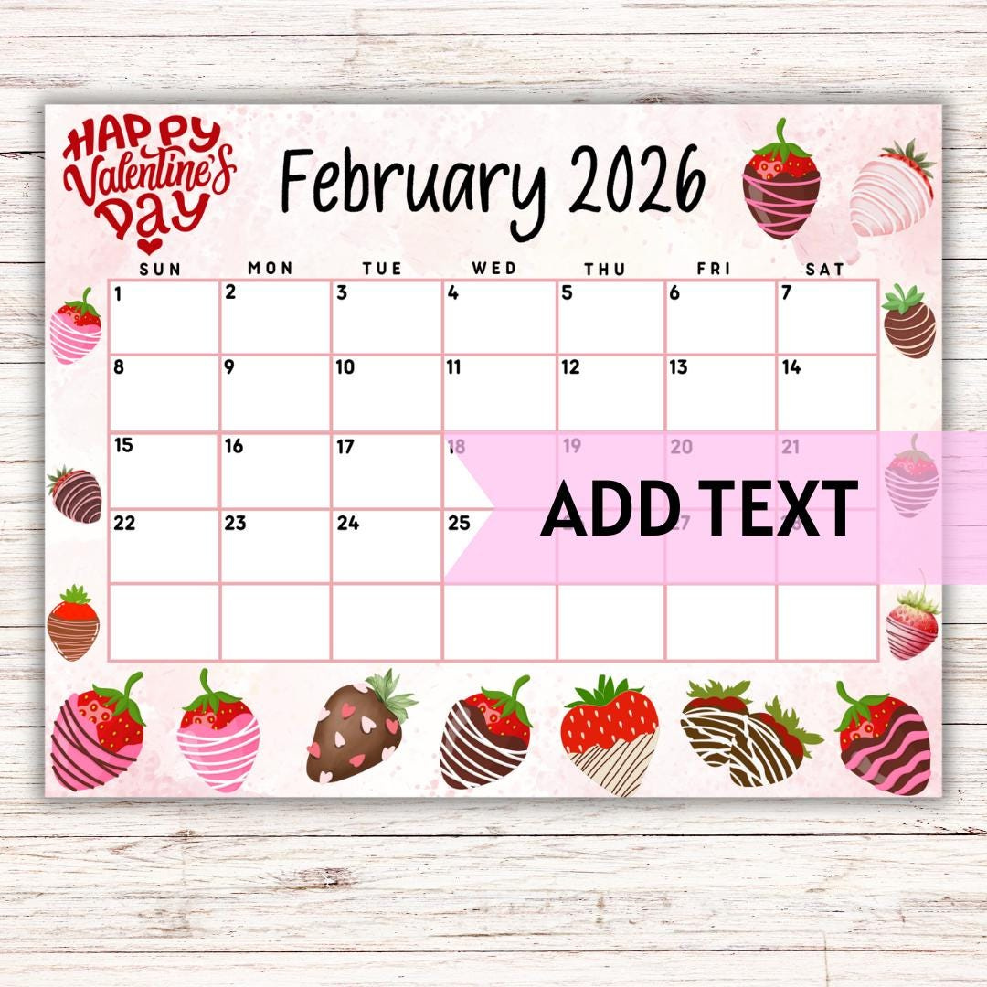 Editable Printable February Calendar 2026 | Cute Valentine&amp;#039;S Day with February 2026 Calendar Editable