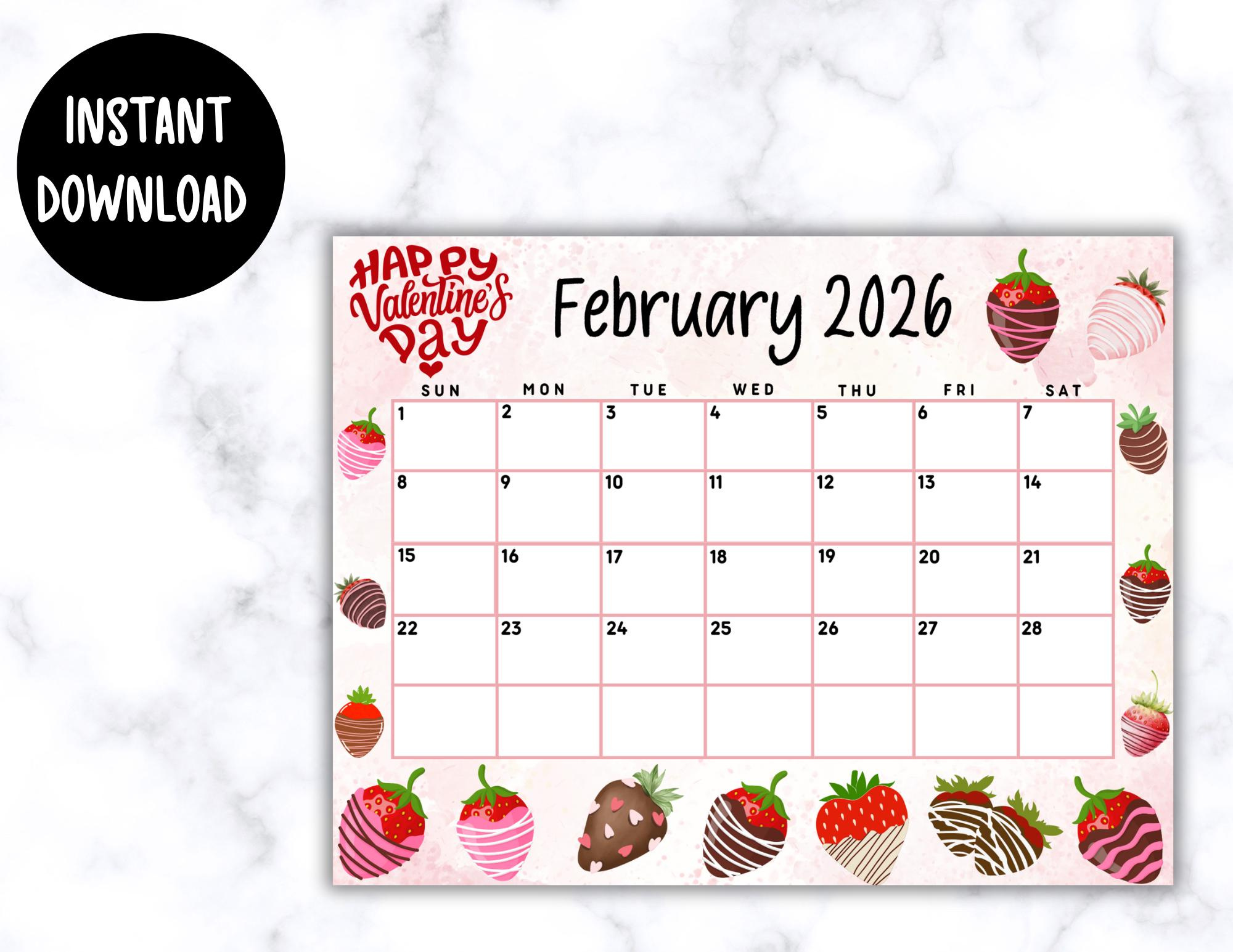 Editable Printable February Calendar 2026 | Cute Valentine&amp;#039;S Day with regard to February 2026 Calendar Homemade Gifts