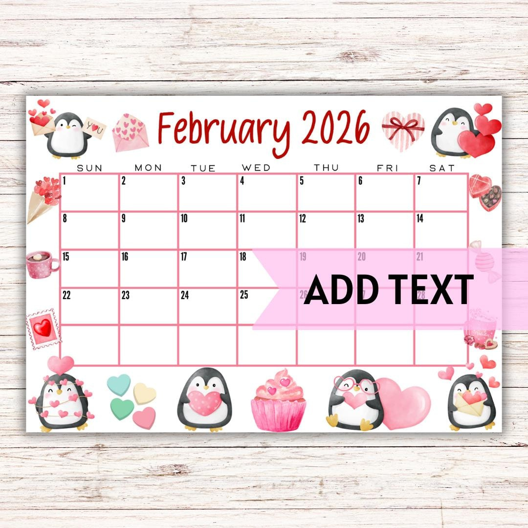 Editable Printable February Calendar 2026 | Cute Valentine'S for February 2026 Calendar Printable Cute