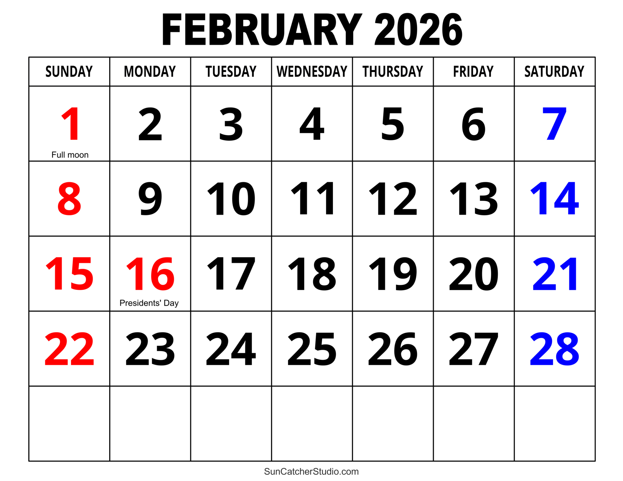 Febrero Calendar 2026 - Printable within February 2026 Calendar Sri Lanka
